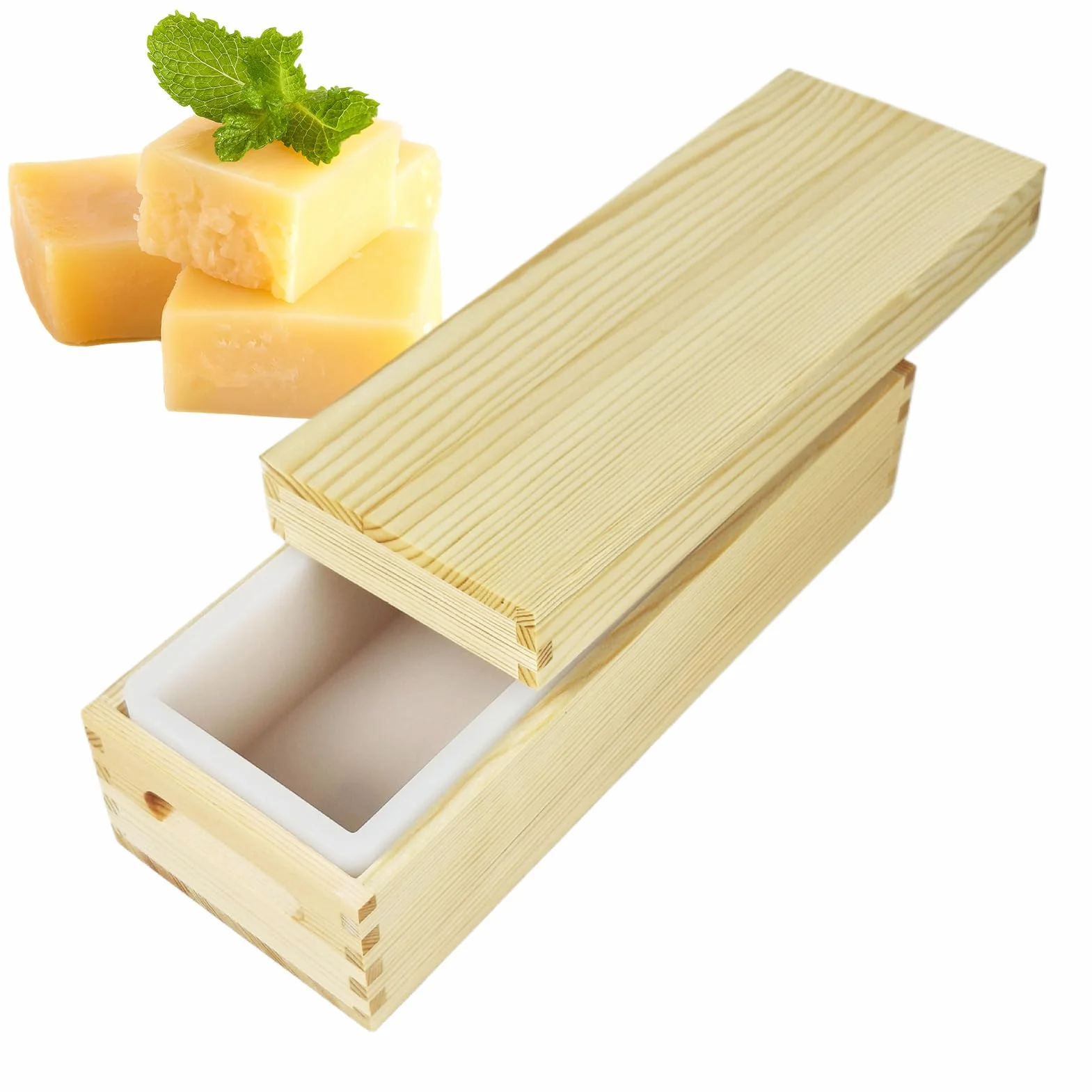 Moldes De Jabón 1300ml Antiadherente Fácil Desmoldeo Manualidades | Molde Rectangular Flexible De Silicona Con De Madera Para Jabón Para Chocolate, Pasteles Y Pudín Hechos A Mano