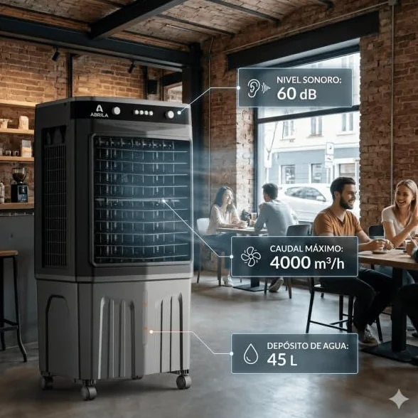 Bilake Climatizador Evaporativo Industrial Portátil Humidificador Enfriadores para Naves y Locales con 4 Packs de Hielo 100W 45L 3 Velocidades