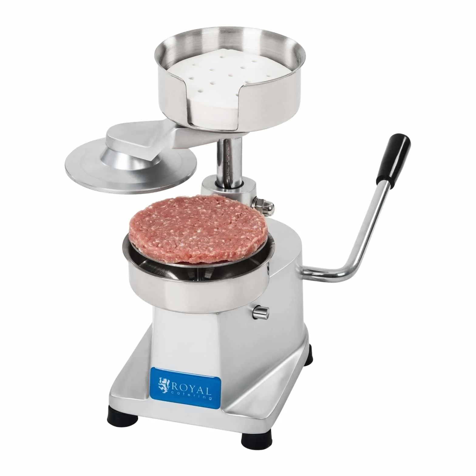 Royal Catering Prensa para Hamburguesas Prensadora Manual RCHM-130 (Incluye 500 Discos de Papel, Acero Inoxidable y Aluminio anodizado, para Hamburguesas de Ø 13 cm)