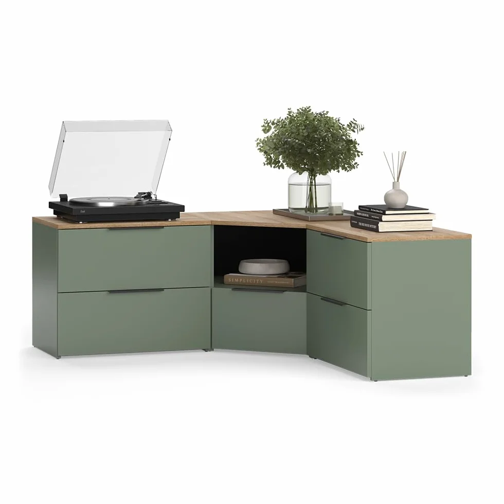 Vicco Conjunto de salón Wido, Verde, 3 Partes, Apto para Montaje en Pared y combinable con Otros módulos