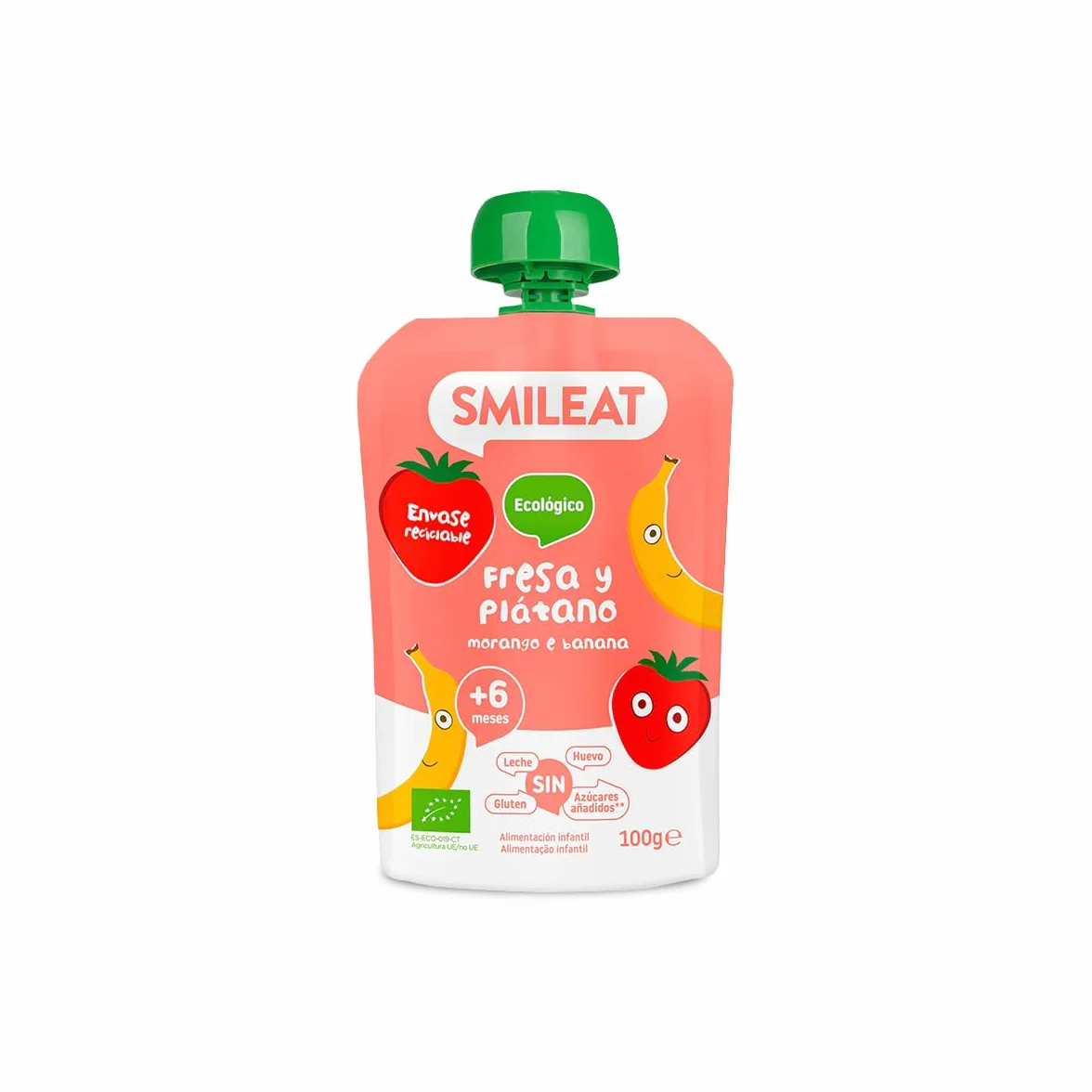 Smileat Postre lácteo infantil puré de fresa y plátano bolsa 100 g