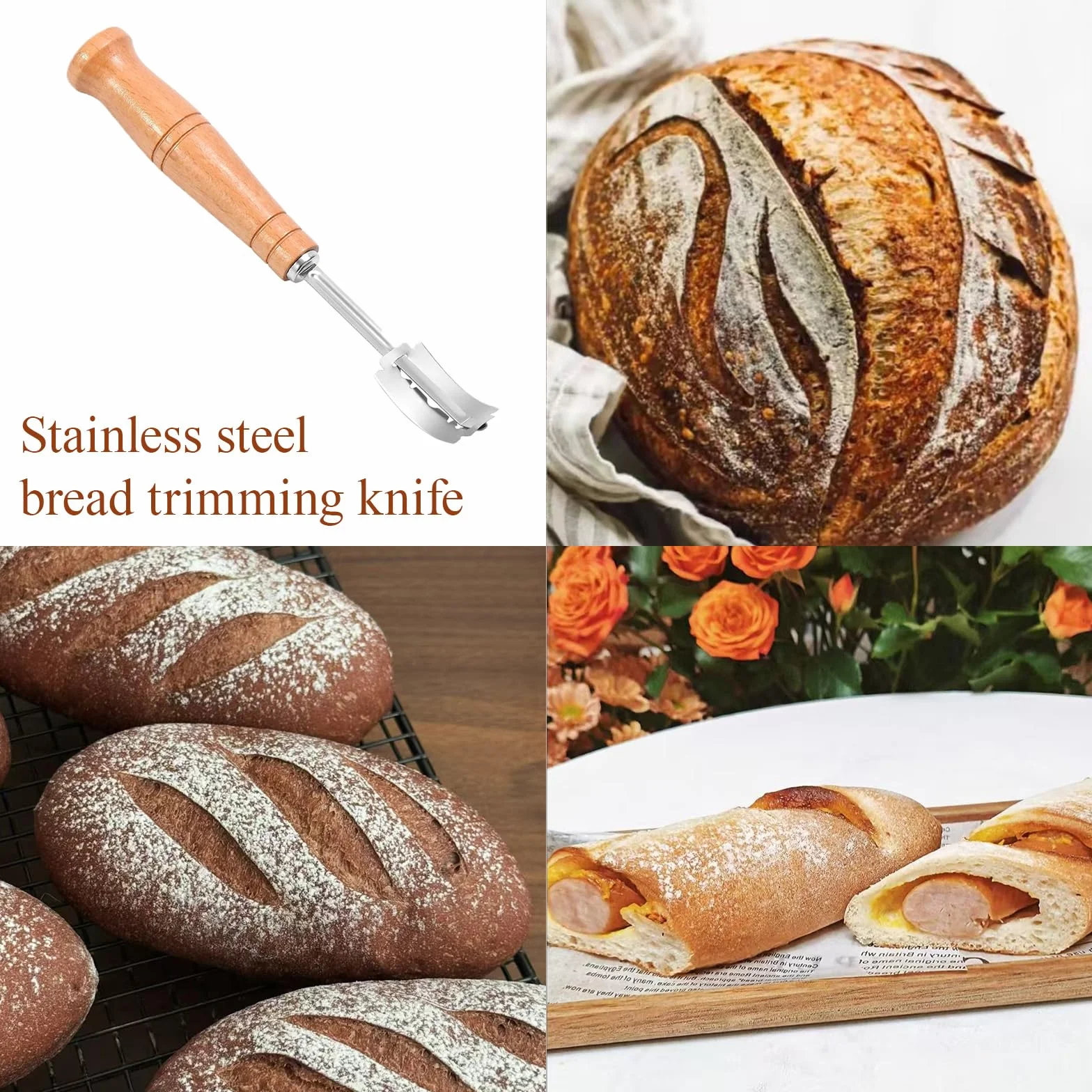 Cuchillo de panadero, cuchillo de pan, cuchillo de cortar pan, navaja de afeitar, accesorios para hornear pan (5 cuchillas + 1 funda de piel)