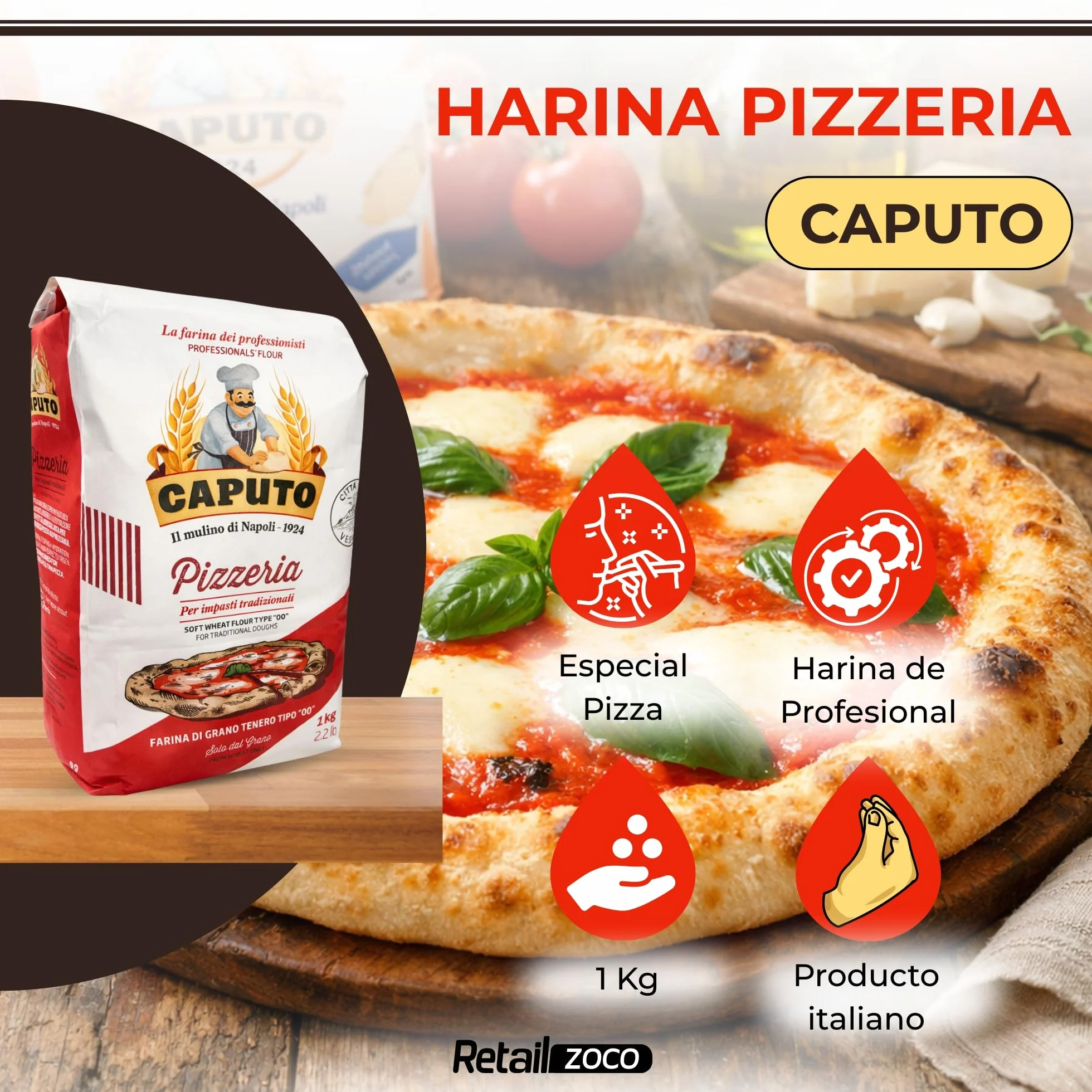 Harina Caputo Pizzeria Tipo 00 3x1 kg para pizza napolitana