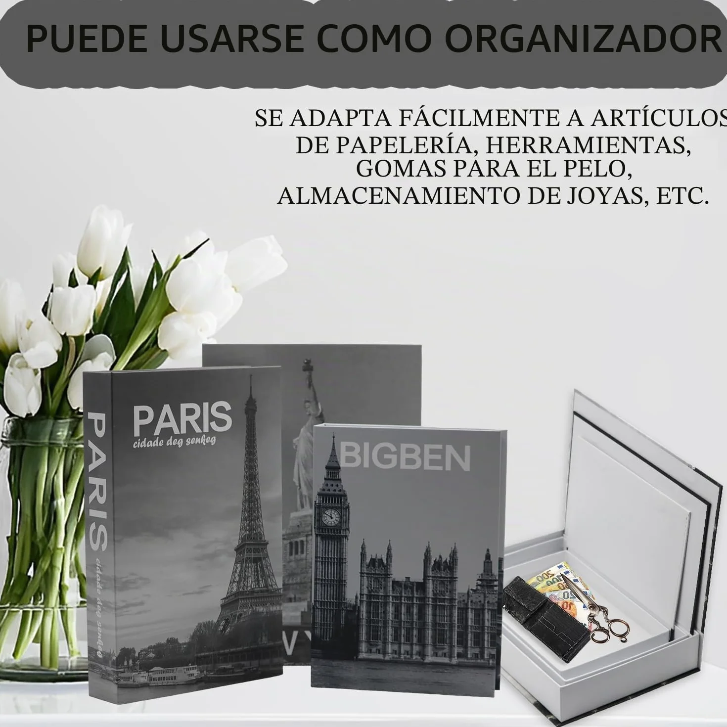 3 Piezas Libros Decorativos Moda Libro Caja Decoracion Apilados Falsos de Interiores Moderno Nido Caja Libros Decorativos Falsos para Decoración (3 Piezas C)