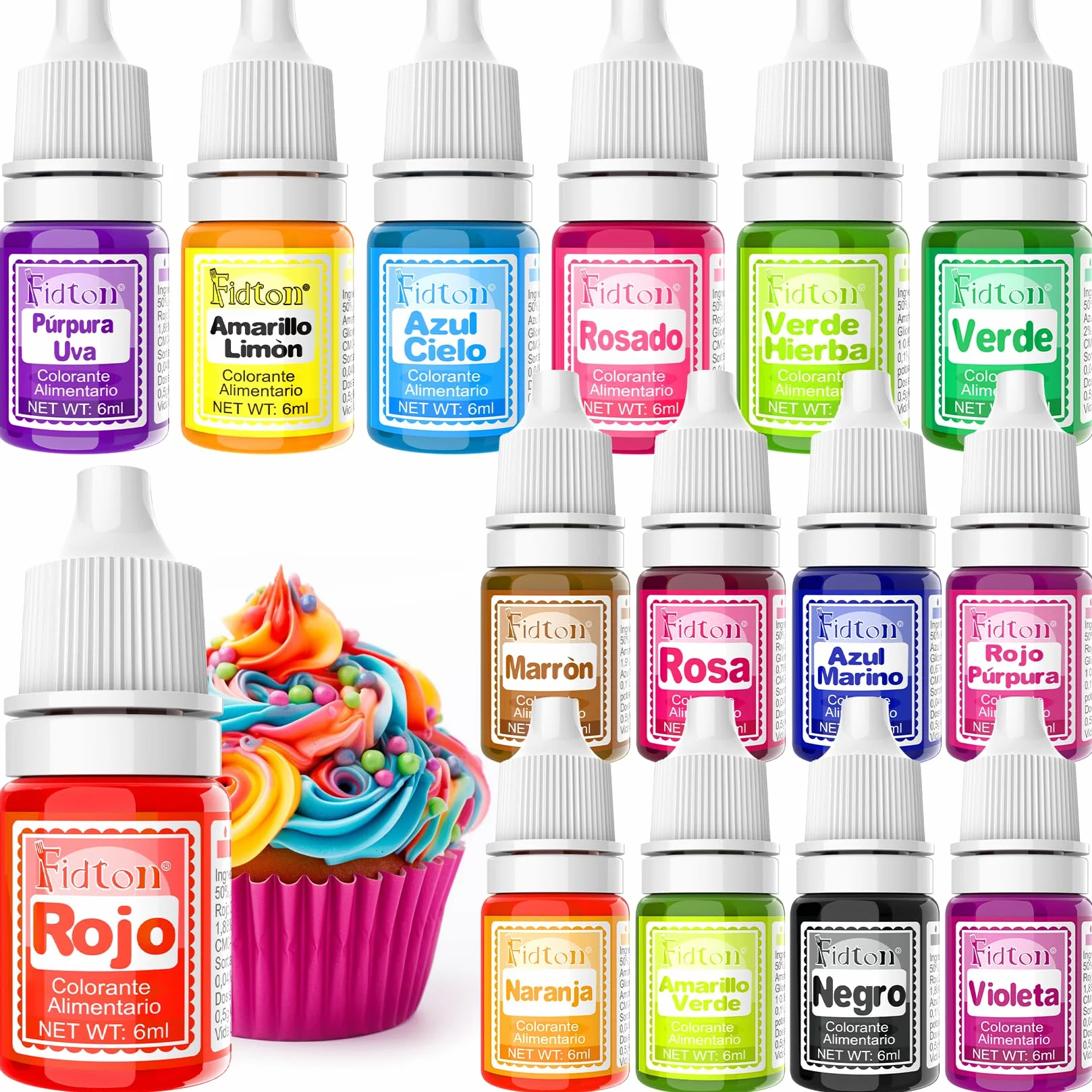 Fidton 15 Colores Colorante Alimentario para Reposteria Decoracion Pasteles Fondant Macarrones Cupcakes Donuts 6 ml