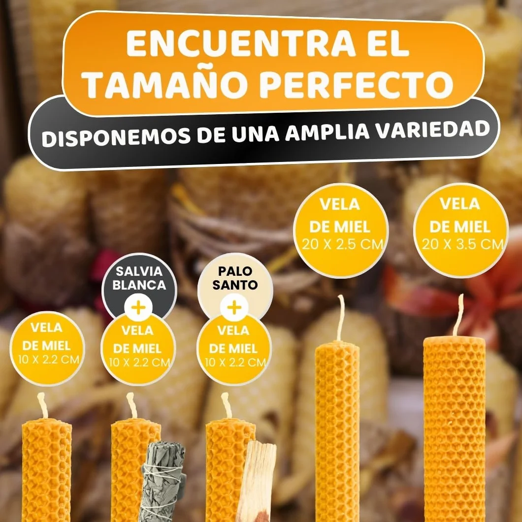 Velas de Miel de Abeja 100% Natural Española Cera Pura - Pack de 8, 10 cm x 2,2 cm
