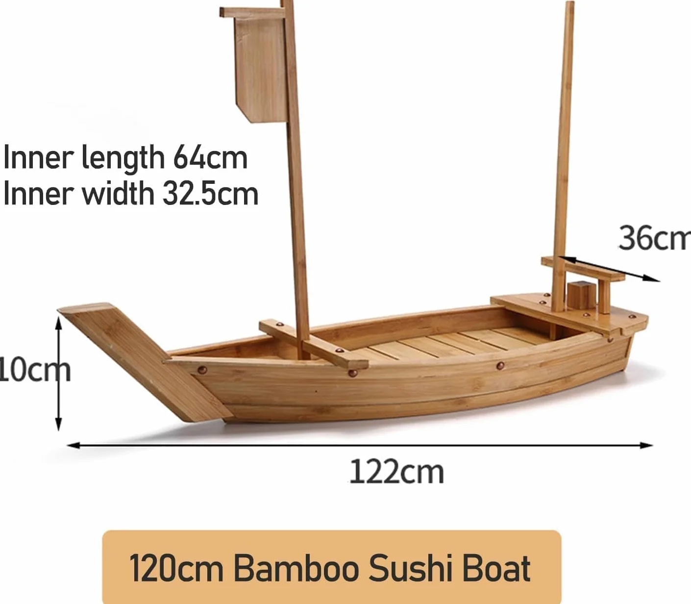 Barco De Bambú JaponéS para Sushi, Contenedor para SalmóN Y Marisco En Forma De Barco, Plato Grande para Servir Hielo Seco, para Restaurante O Plato Casero