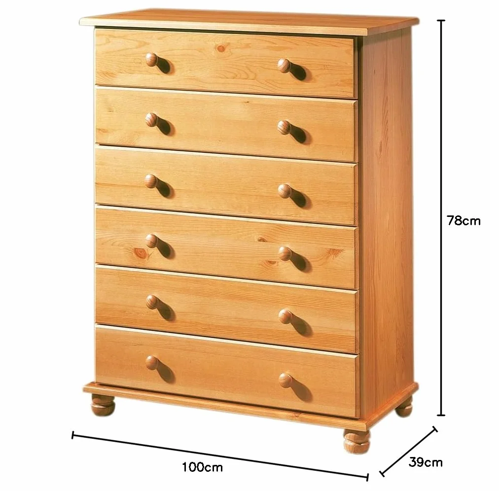 Dogar Altea Comoda 6 cajones, Pino, Miel, 100x78x39 cm