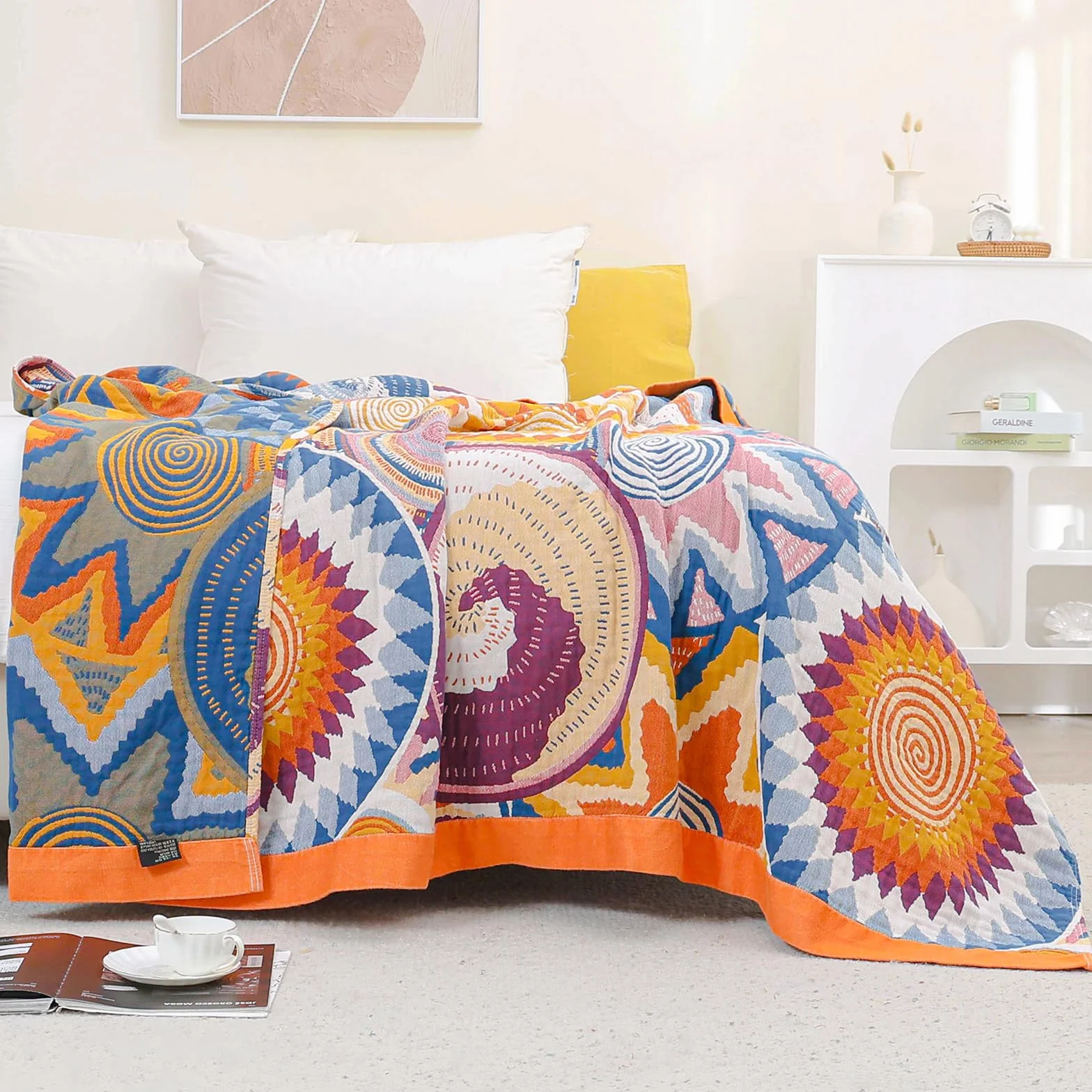 HOORDRY Colcha premium 100% algodón, manta de doble cara, colcha boho 230 x 250 cm, manta para sofá o cama, manta de muselina de algodón para toda la temporada