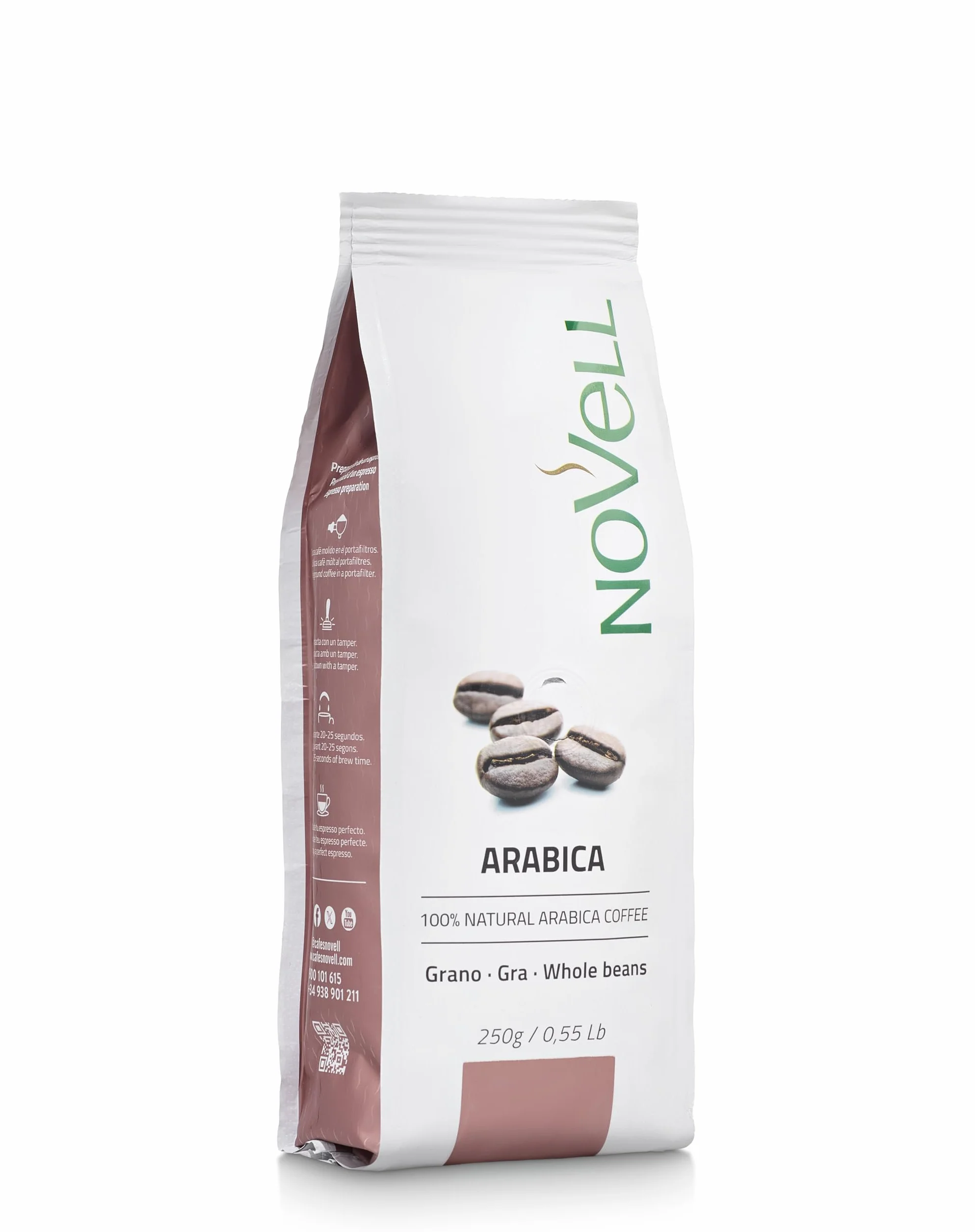 NOVELL Café en Grano Natural 100% Arábico 250g Premium Gourmet
