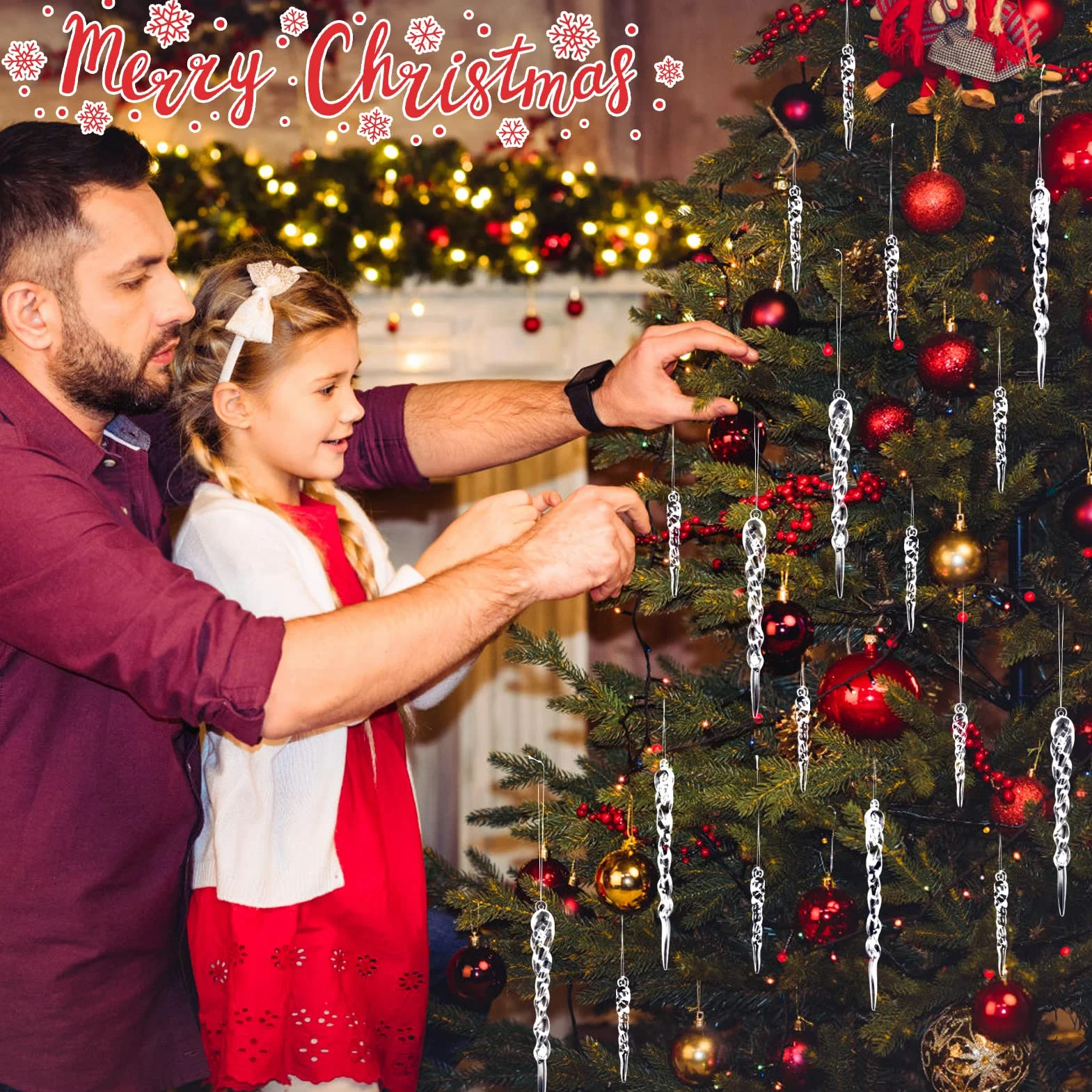 Decoración de Árboles de Navidad Carámbanos Acrílicos Colgantes con Cuerda
