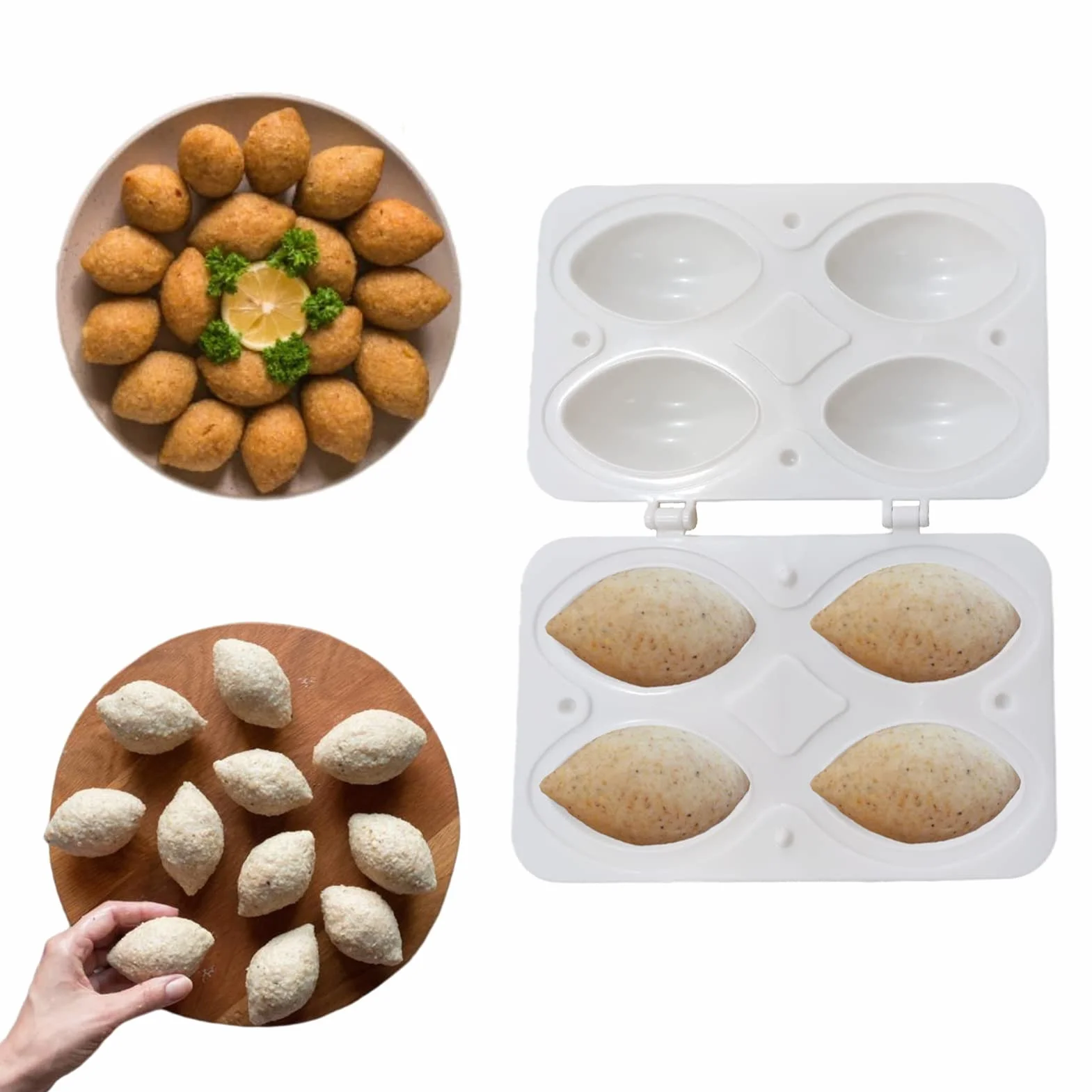 Molde para Hacer Rollos Kibbeh 7,4 cm, Herramienta de Prensa Manual, Accesorio de Cocina (4 Rejillas)