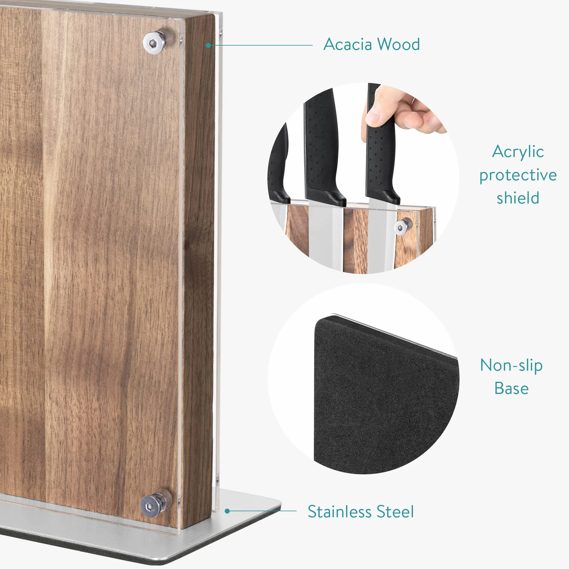 Navaris Soporte de Madera para Cuchillos - Bloque magnético Doble Cara con Base imantada