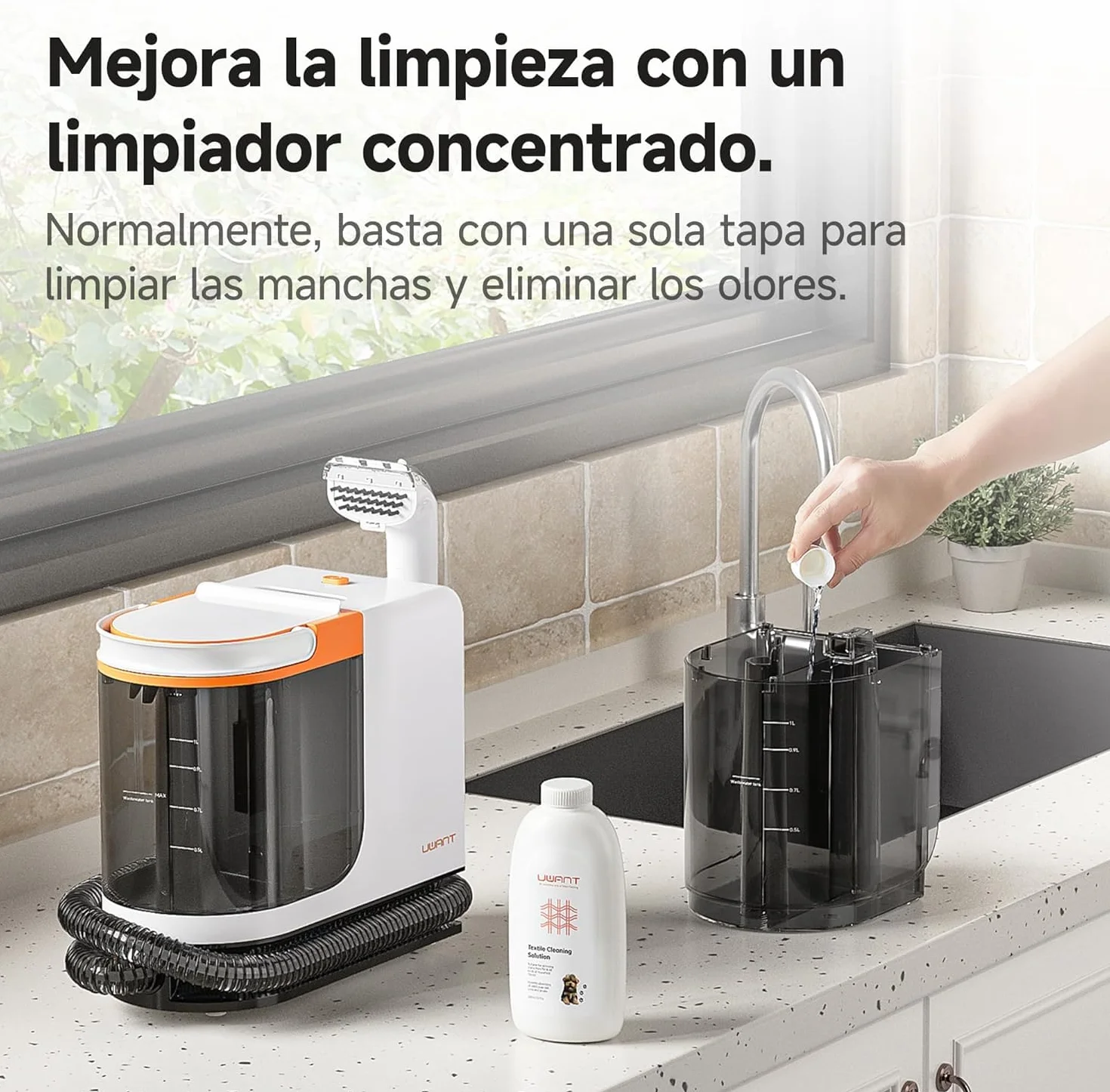 Uwant Limpiador de Tapicerías y Alfombras 18kPa Potente Succión, Máquina Limpiadora Portátil con Autolimpieza, Limpiador de Manchas para Mascotas con Herramientas y Solución, para Sofá, Coche set of 1