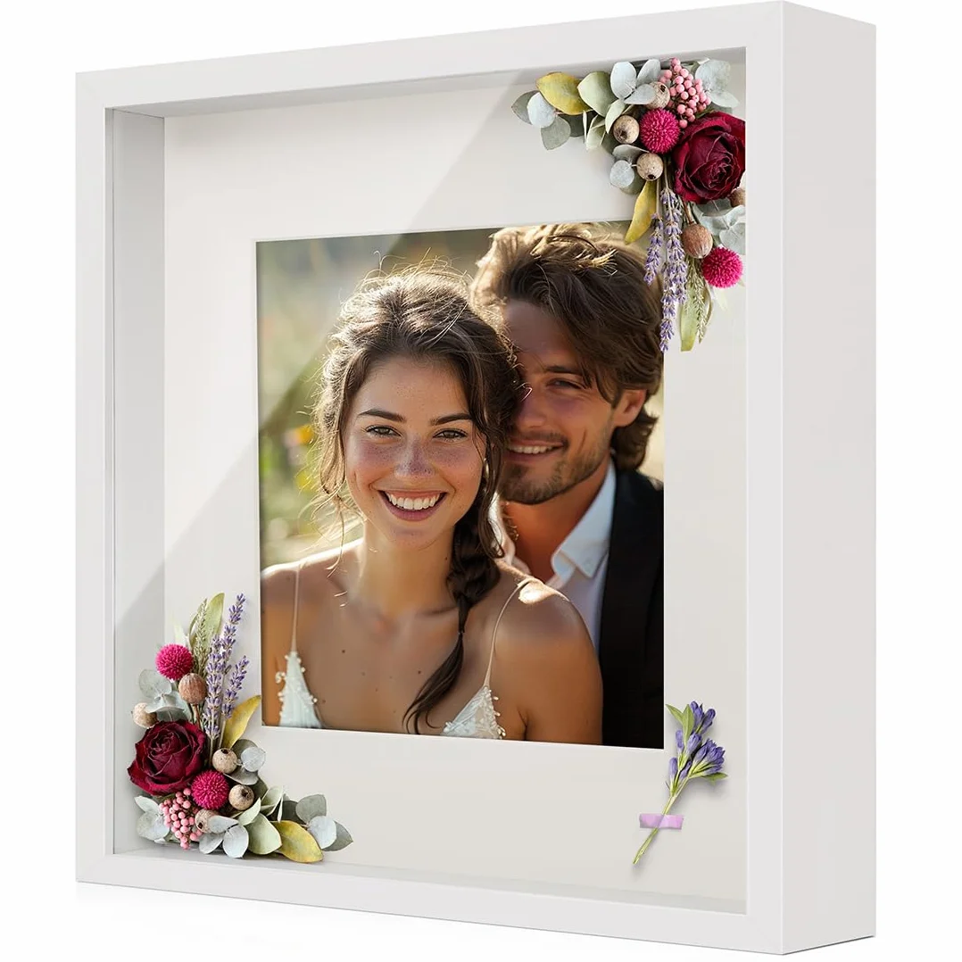 Marcos con Profundidad 30x30 cm (Profundidad 3 cm), Marco de Fotos 3D Profundidad con Beige Passepartout, Marco de Objeto Rellenable para Rellenar, para Medallas,Flores,Recuerdos - Blanco