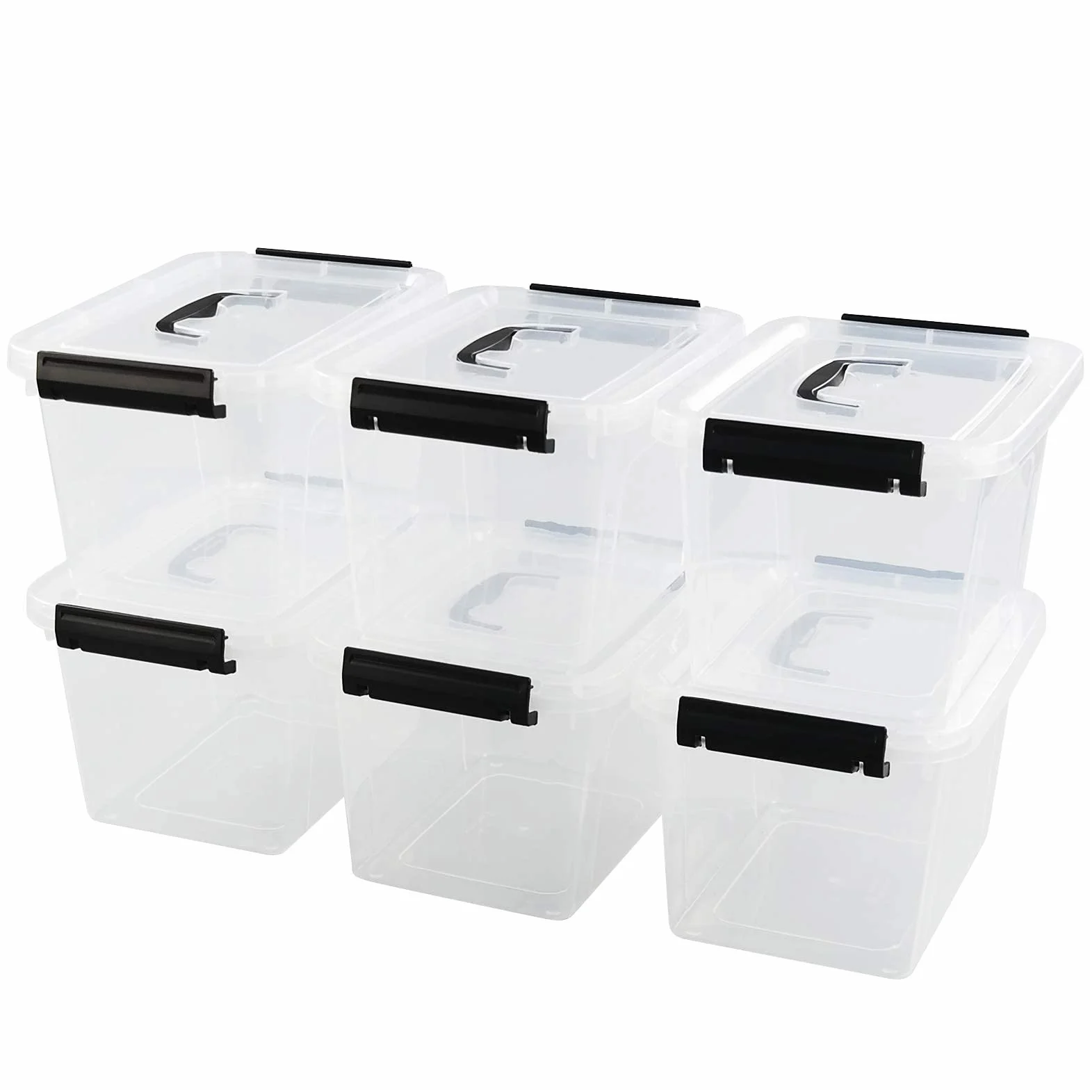 Caja Almacenamiento Plastico, Cajas Almacenaje Plastico Apilables, Transparente, Lote de 6