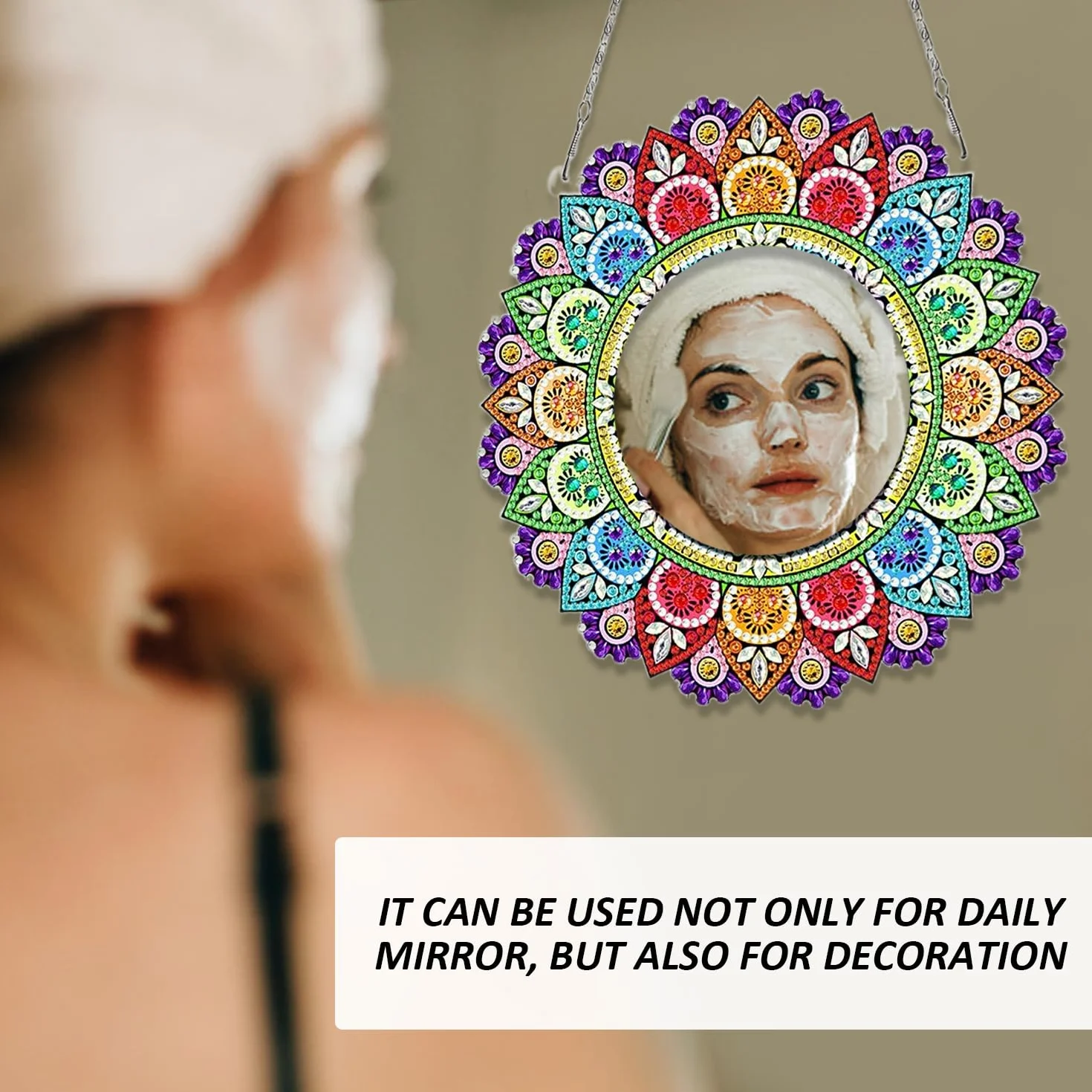 Juego de Espejos de Cristal Pintados Con Mandala - Para Maquillaje y Manualidades - Regalo Para Niñas