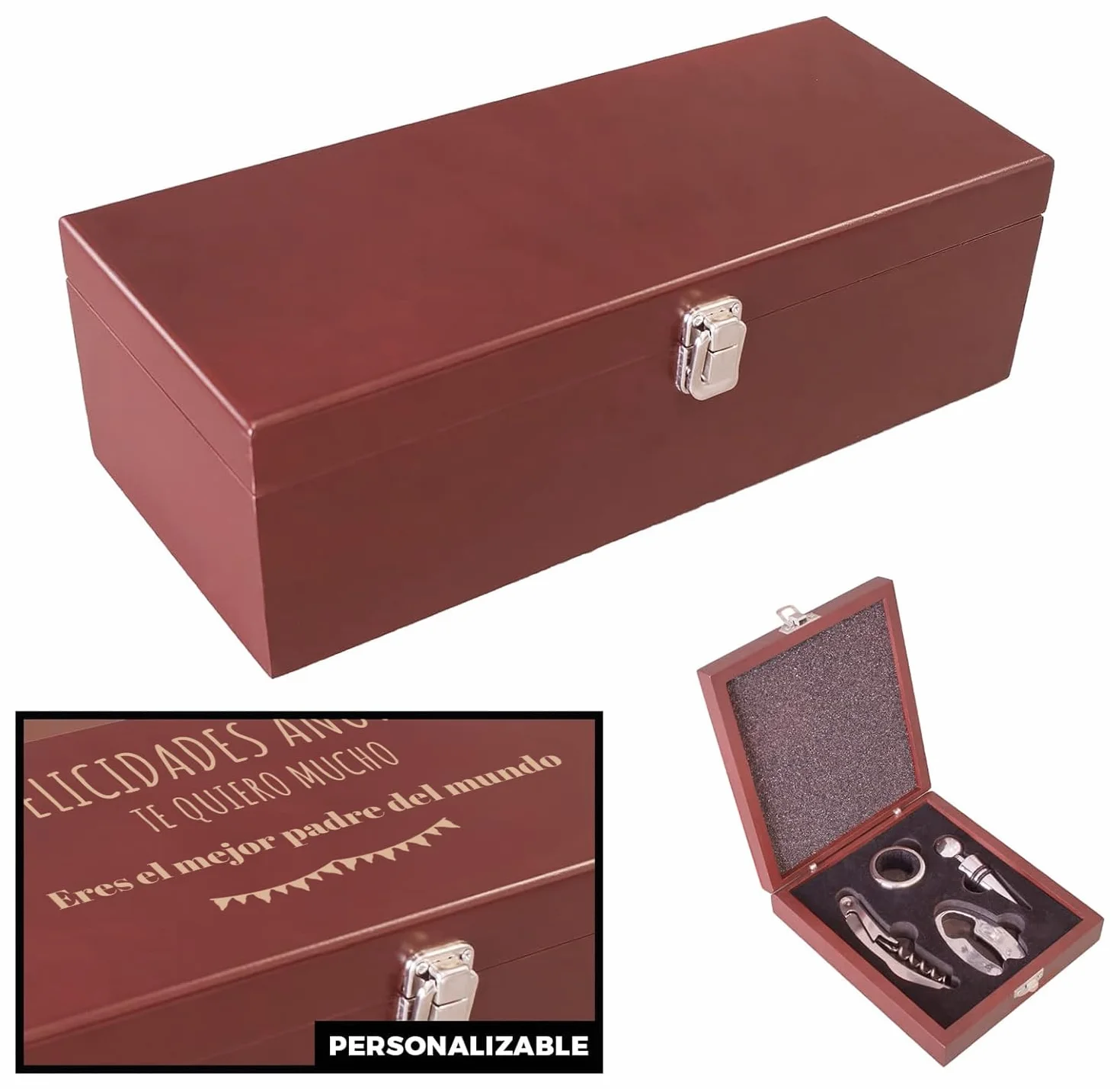 Set de accesorios sommelier con caja de madera para vino, 5 piezas