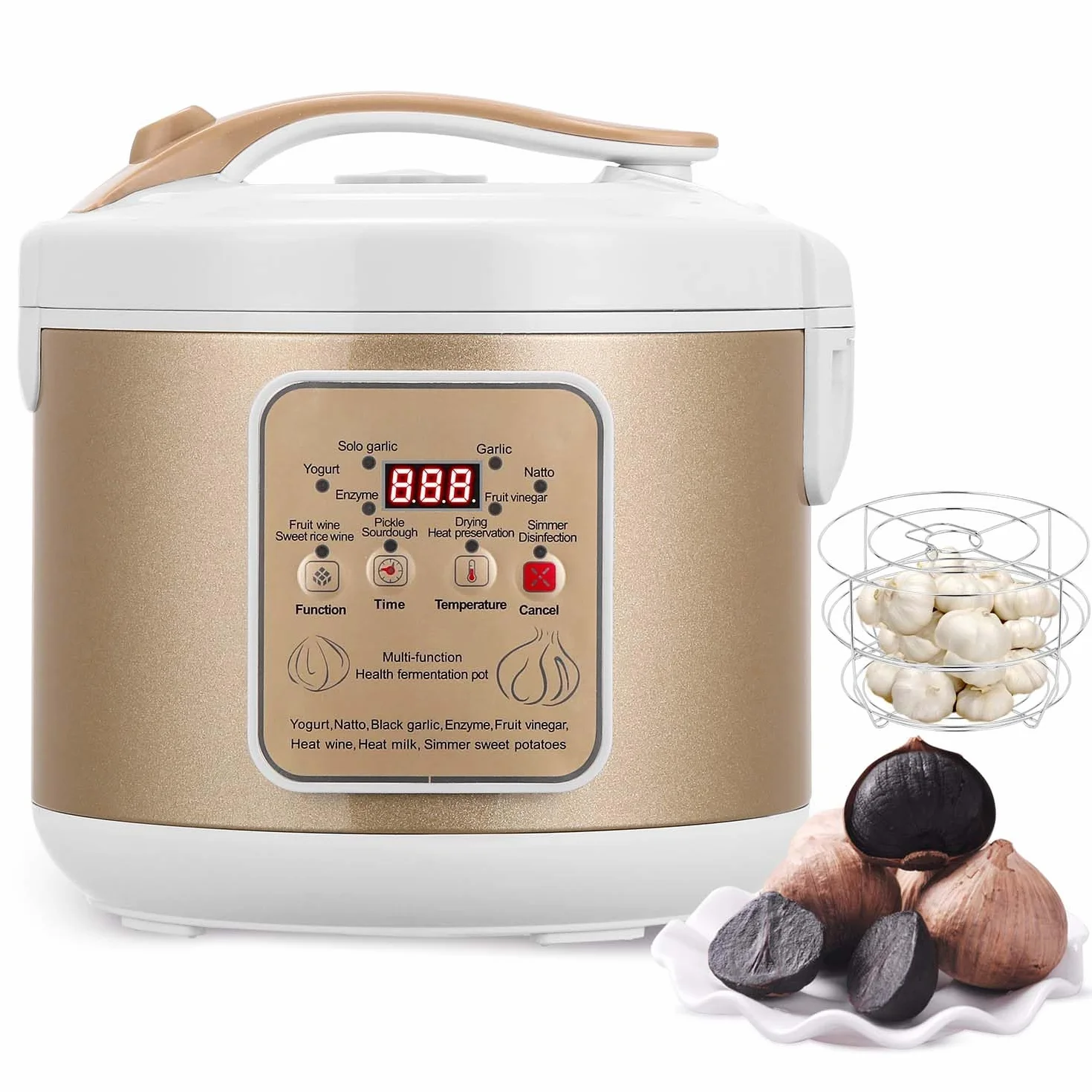 Moongiantgo 6L Fermentador de Ajo Negro, Olla Automática de Ajo, Natto, Yogur, Kimchi, Máquina Fermentadora de Vino, Cocedor de Ajo con Control Automático, Control de Tiempo y Temperatura, 220V