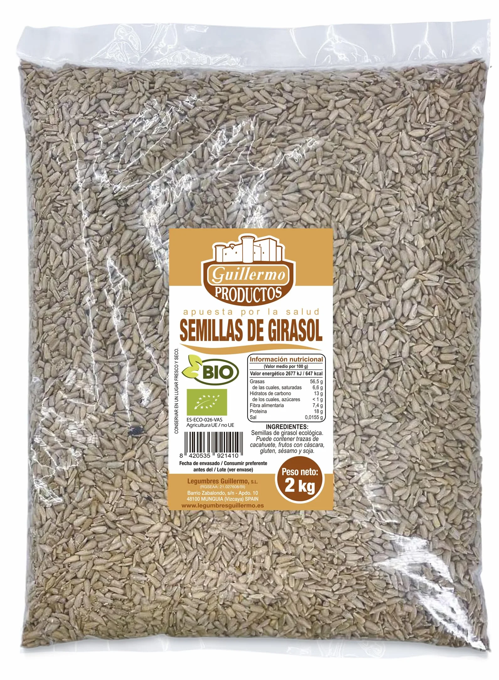 Pipas de girasol BIO peladas - Bolsa 2kg - Semillas de girasol 100% ecológicas