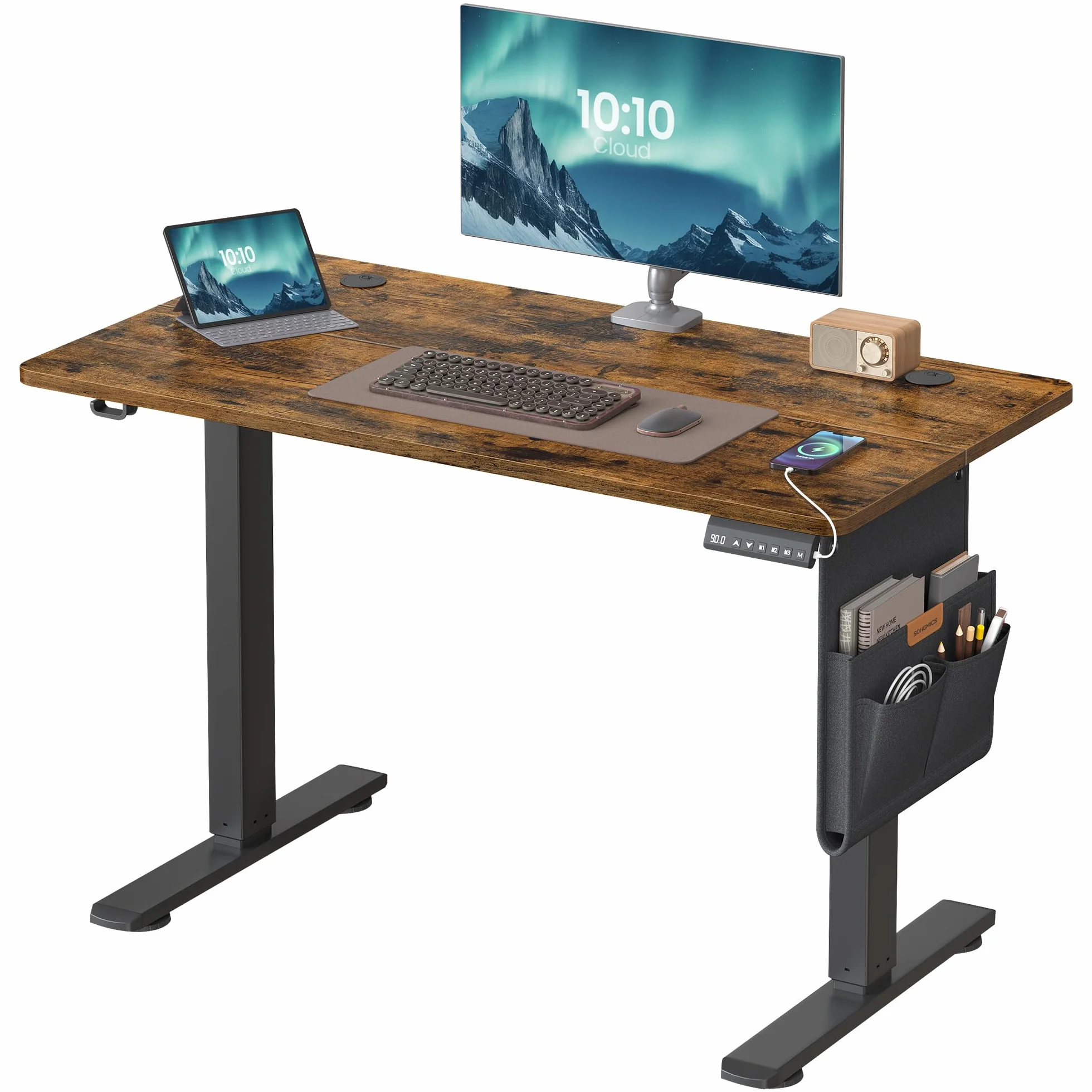 SONGMICS Escritorio Eléctrico Regulable en Altura 100x60 cm USB-C Marrón Rústico LSD130KD01
