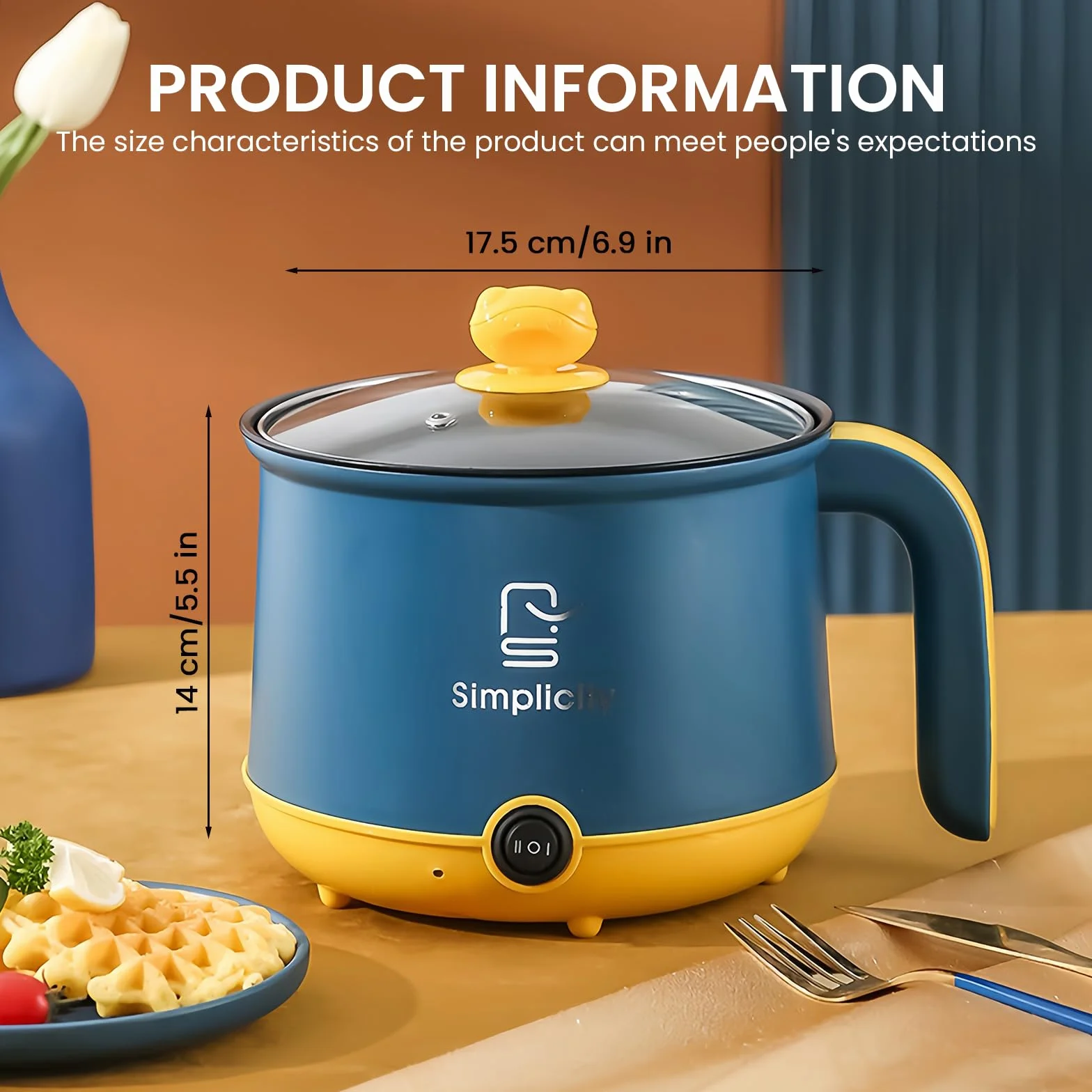 SUNOYA Olla caliente eléctrica 1.8 L antiadherente portátil