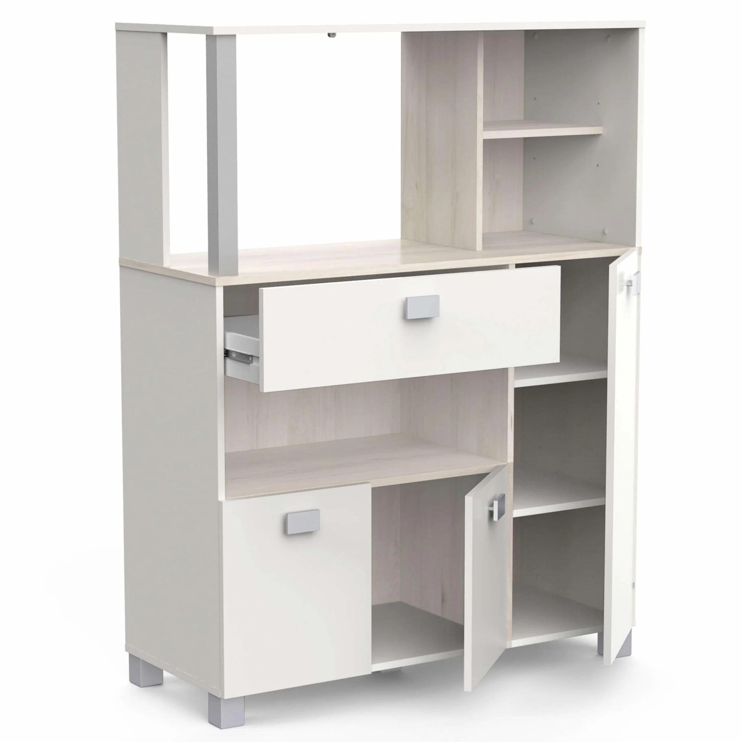 Mueble Auxiliar de Cocina de Suelo con Cajones y Compartimentos en Color Blanco Mate 132x99cm