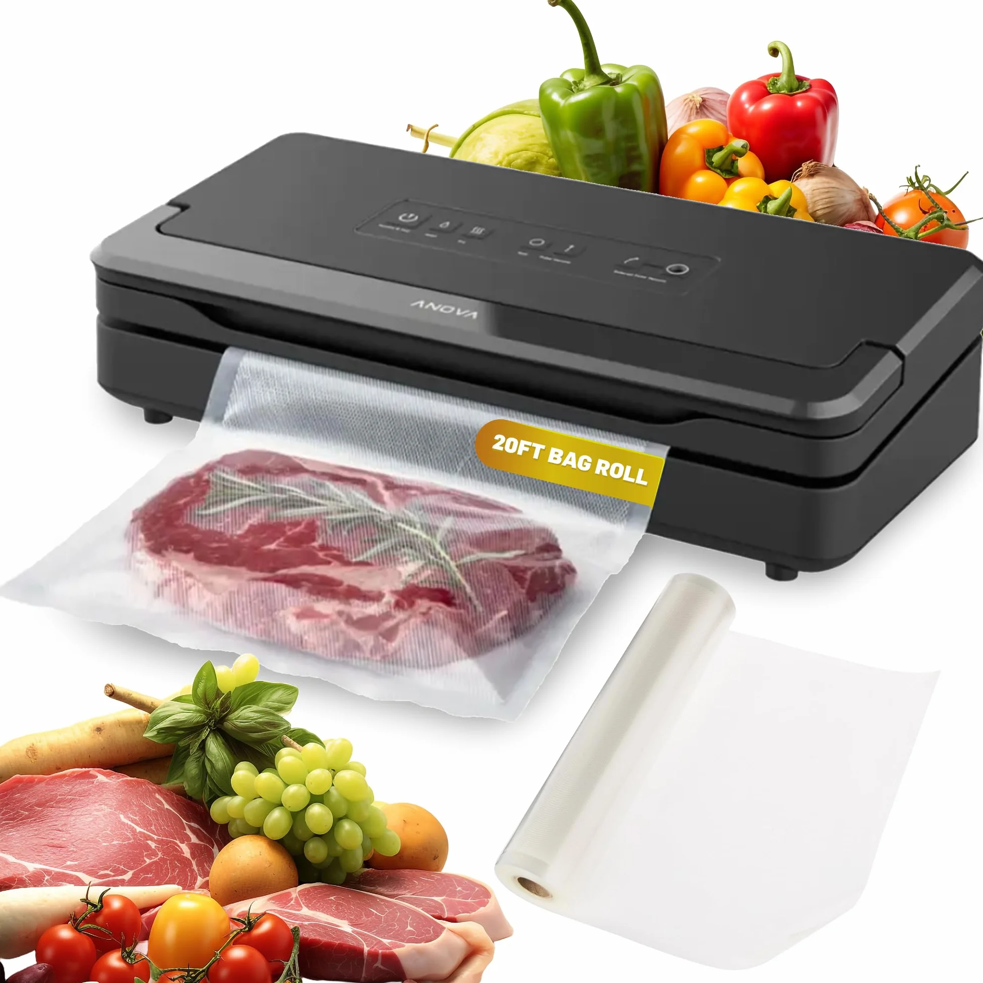 Anova Culinary Precision Sellador al vacío Pro, incluye 1 rollo de bolsa, para Sous Vide y almacenamiento de alimentos, negro, mediano
