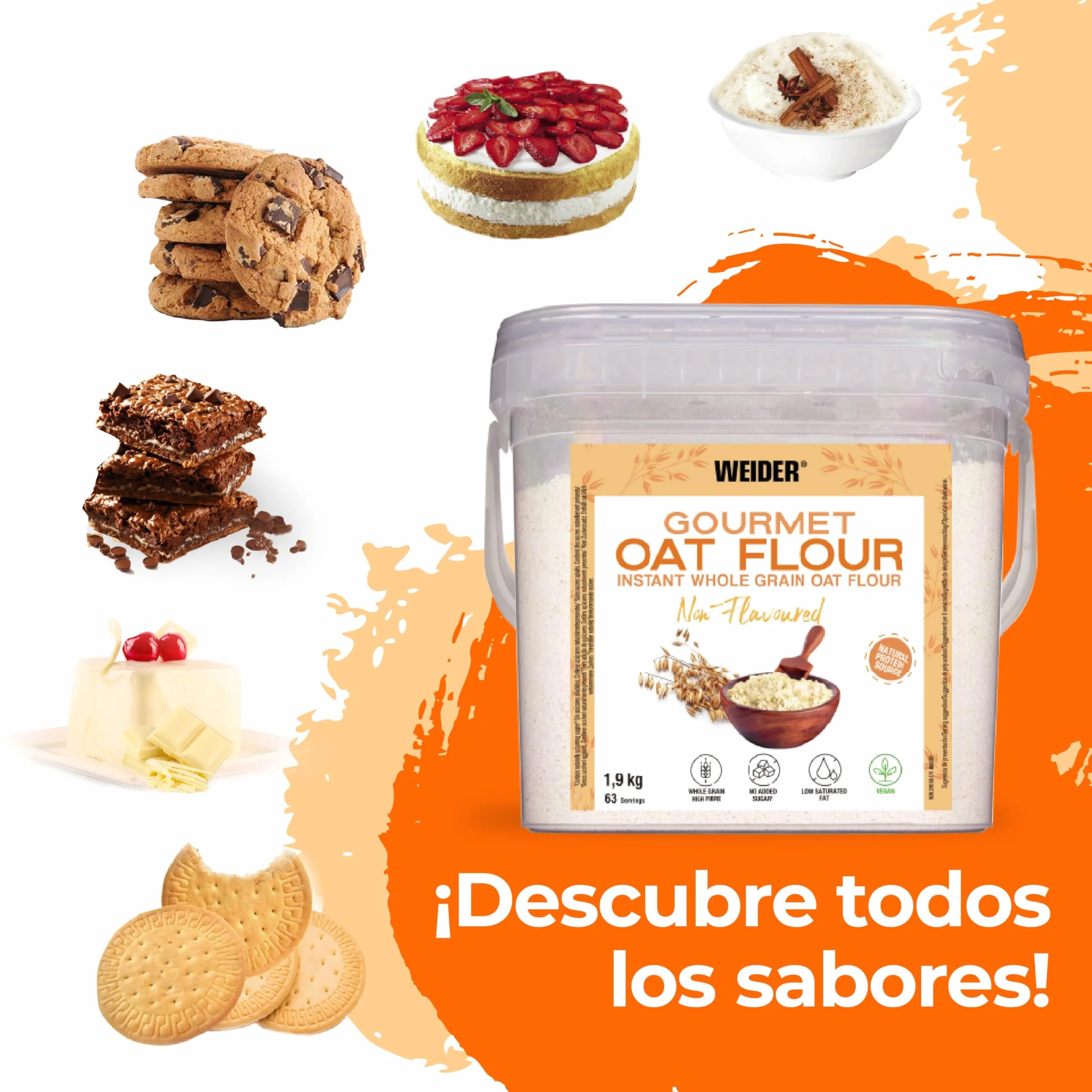 Weider Oat Gourmet Harina de Avena Integral Proteína Bajo Azúcar Sabor Brownie 1,9 kg