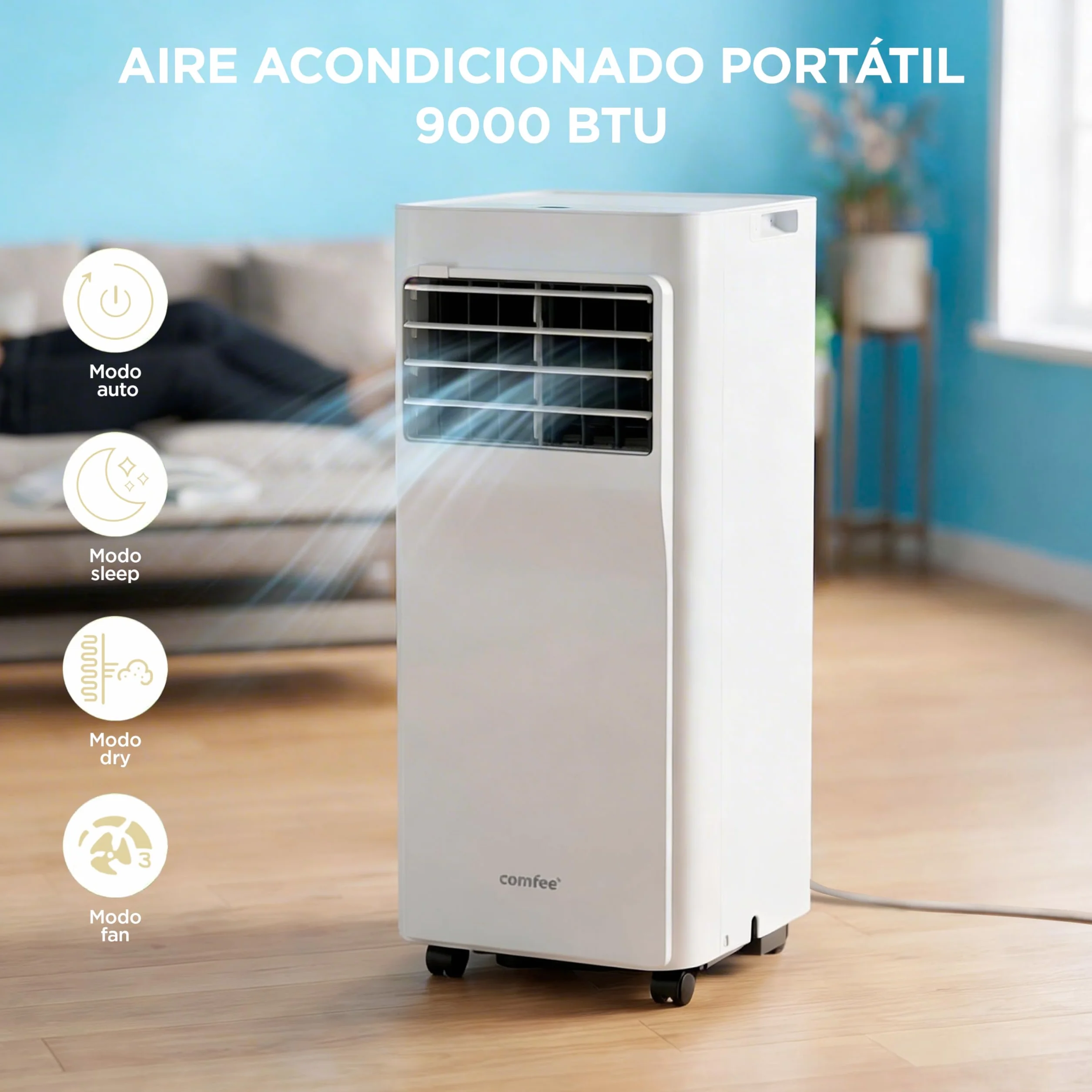 COMFEE Aire Acondicionado Portátil 3 en 1 9000 BTU 2250 Frigorías Climatizador Deshumidificador App Mando a Distancia