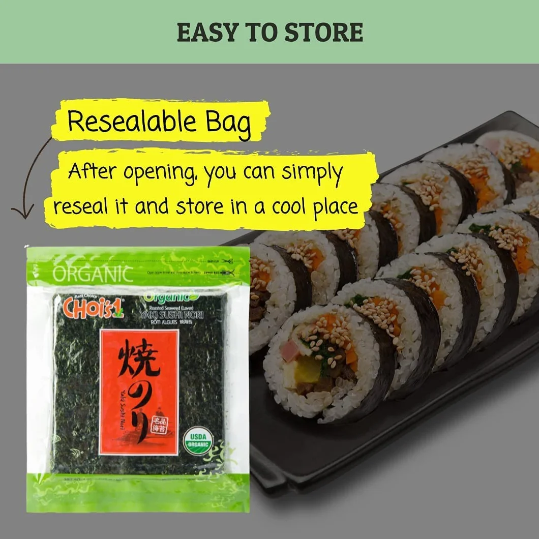 Orgánica Sushi Nori 50 Hojas, Oro grado, producto de Corea