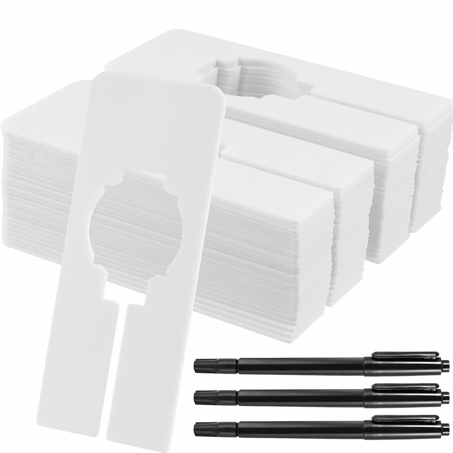 SINJEUN Paquete de 60 divisores rectangulares de plástico Blanco de 2 x 5 Pulgadas, separadores de tamaño de Estante de Ropa con 3 rotuladores, para Armario del hogar, Tiendas de Ropa