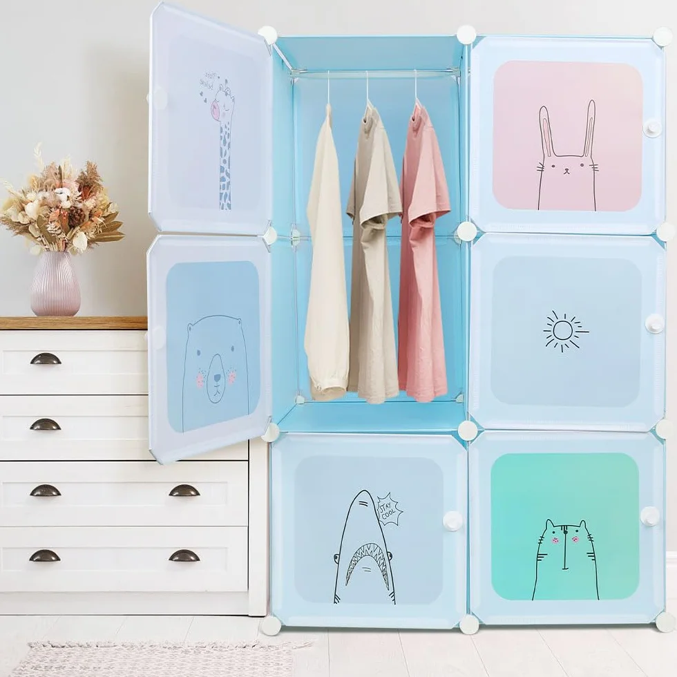 Armario de Plástico Modular con Puertas para Dormitorio Infantil, Organizador de Ropa 74x37x110 cm