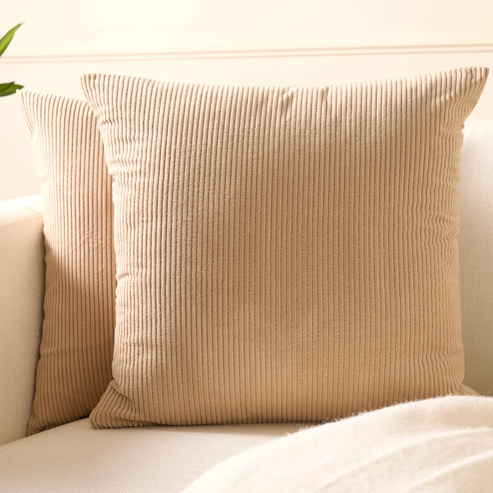 Encasa XO Fundas de Almohada de Pana 45x45 cm Rayas Bohemias Beige