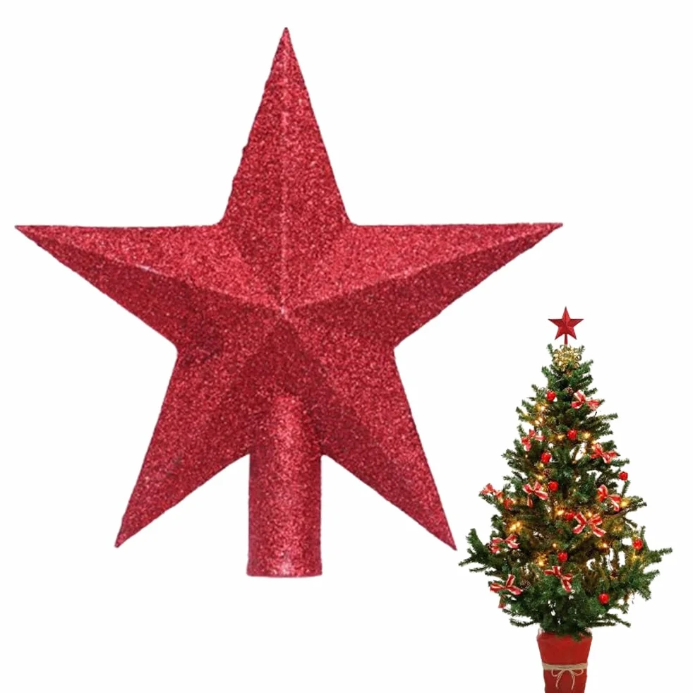 Sombrero para el Árbol de Navidad con Estrellas Brillantes - Rojo