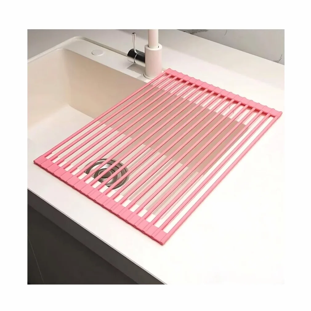 Escurridor de platos enrollable, escurridor de platos sobre el fregadero envuelto en silicona, alfombrilla de secado plegable multiusos para fregadero, escurridor de platos antideslizante para encime