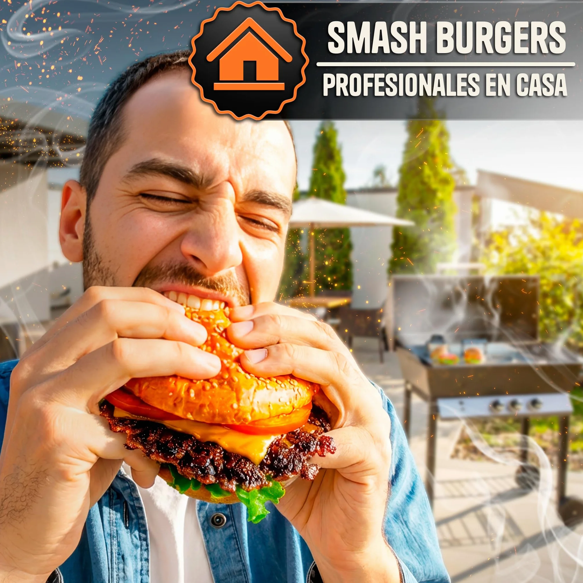 SMASHI® Smash Burger Kit Acero Inoxidable 304 Prensa Hamburguesas + Espátula + 50 Papeles
