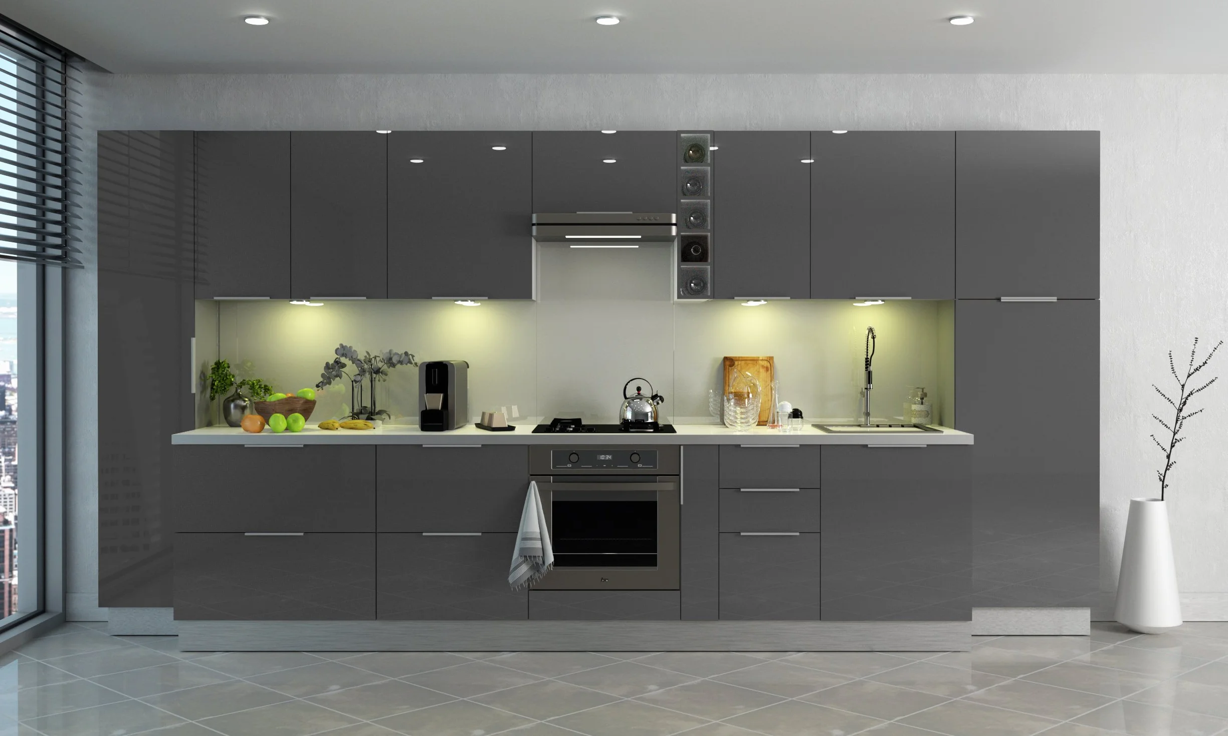 Berlioz Creations CT4BG - Mueble bajo de Cocina (3 cajones, 40 cm), Color Gris Brillante
