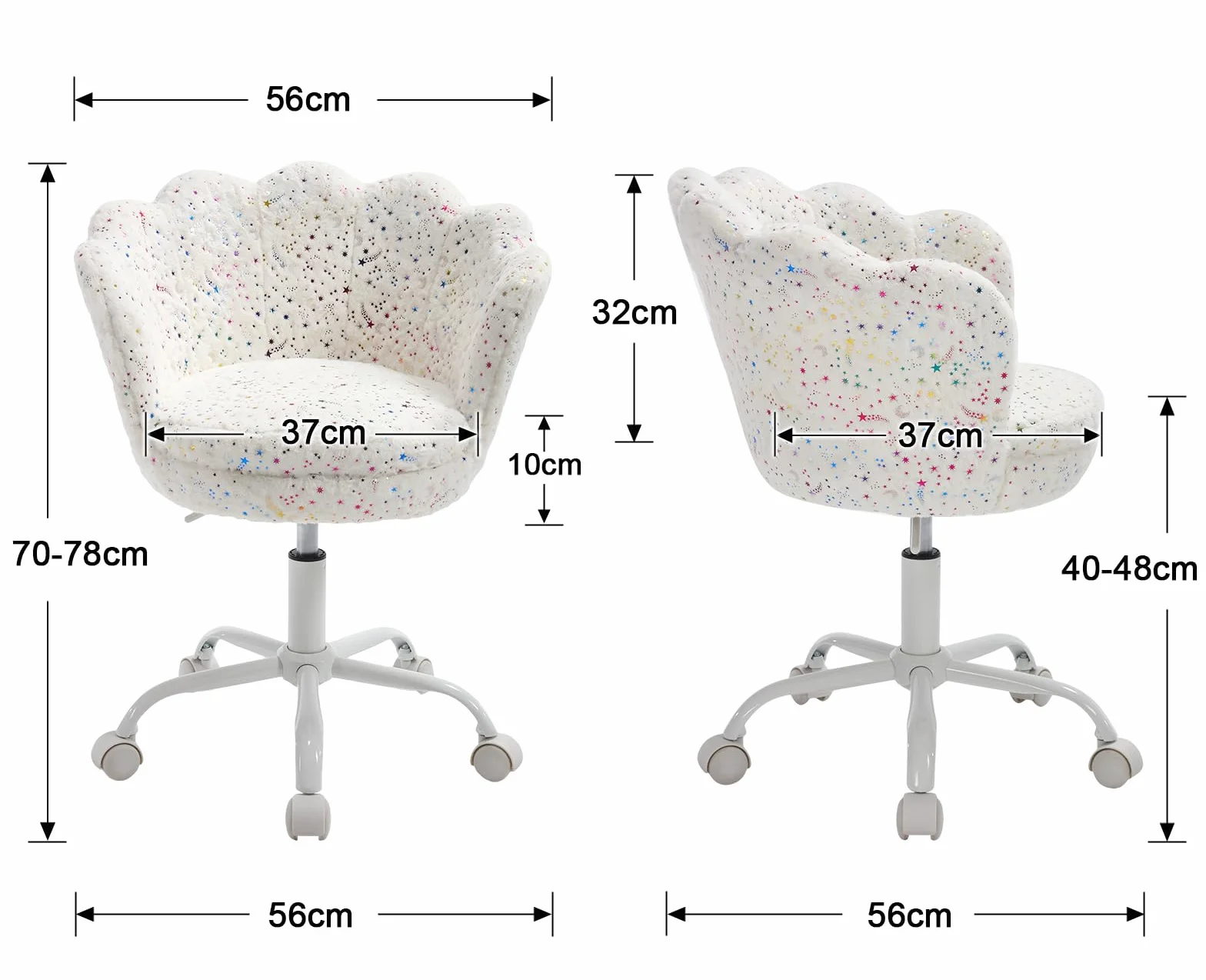 chairus Silla Escritorio Niña de Terciopelo Silla Infantil Giratoria con Ruedas, Sillas de Estudio con Forma de Flor para Niños, Blanco