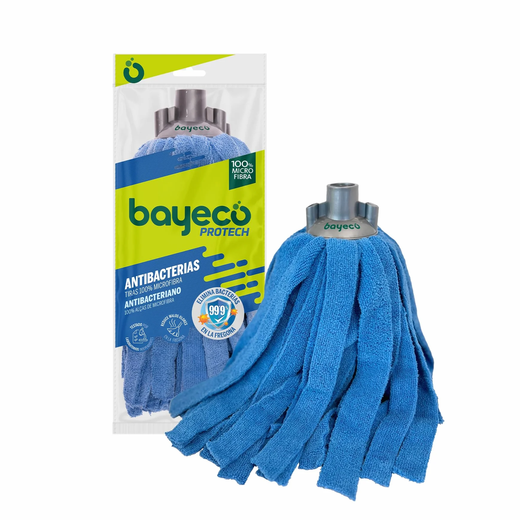 Bayeco - Copptech Antibacterias Suelos Protegidos - Fregona de Tiras 100% Microfibras - Elimina el 99,9% de bacterias y hongos en la fregona - Gran capacidad de absorción - 1 unidad