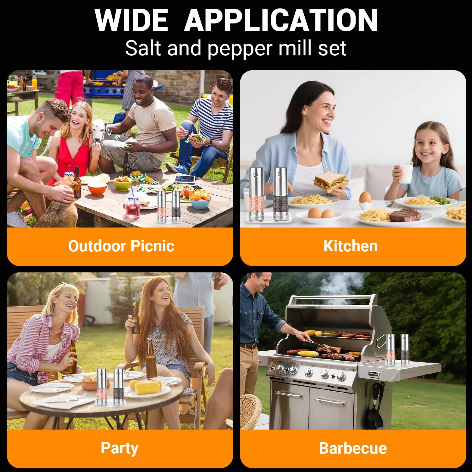 Molinillo Pimienta Electrico,Juego de Molinillo Eléctrico de Sal y Pimienta a Pilas,Luz LED Blanca,Grosor Ajustable y Operación Automática con Una Sola Mano,Saleros de Cocina para BBQ y Hogar