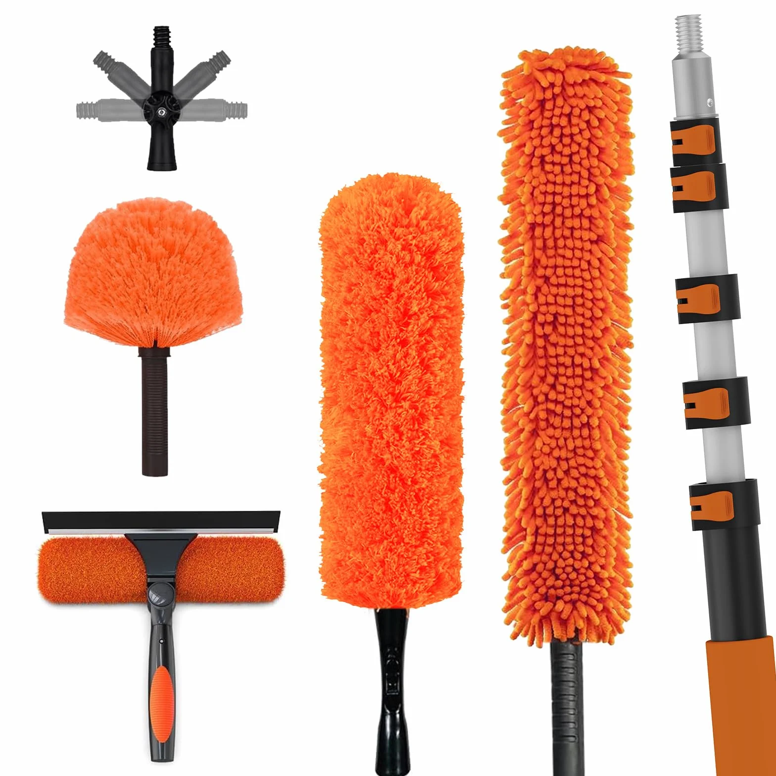 LAANPOLE Kit de Limpieza y Plumero de Gran Alcance 7,2m con Pértiga de Extensión, Herramienta para Limpiar Aspas de Ventilador de Techo, Kit de Limpieza de Cristales con Plumero