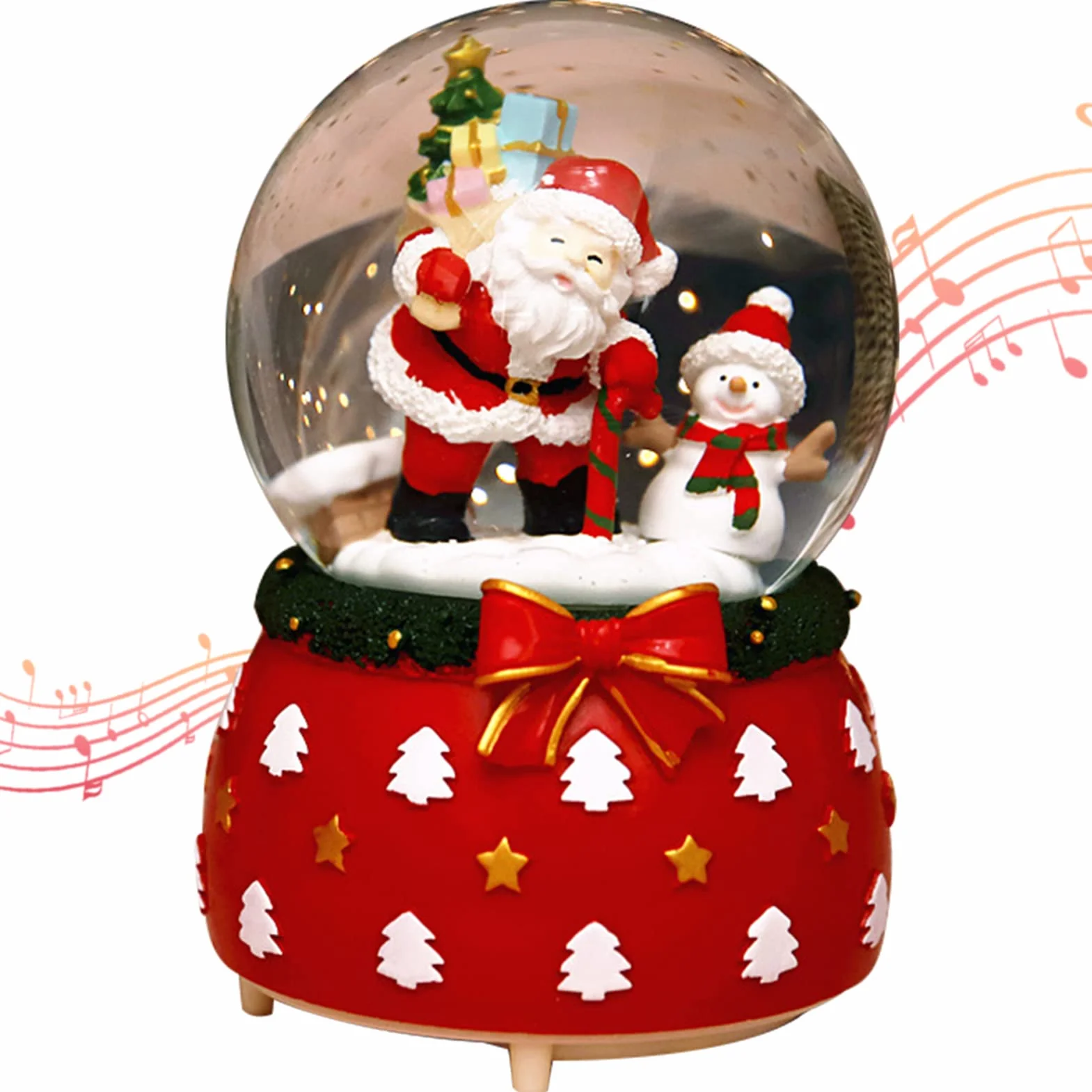 Linternas de Globo de Nieve de Navidad con Purpurina Giratoria Rojo