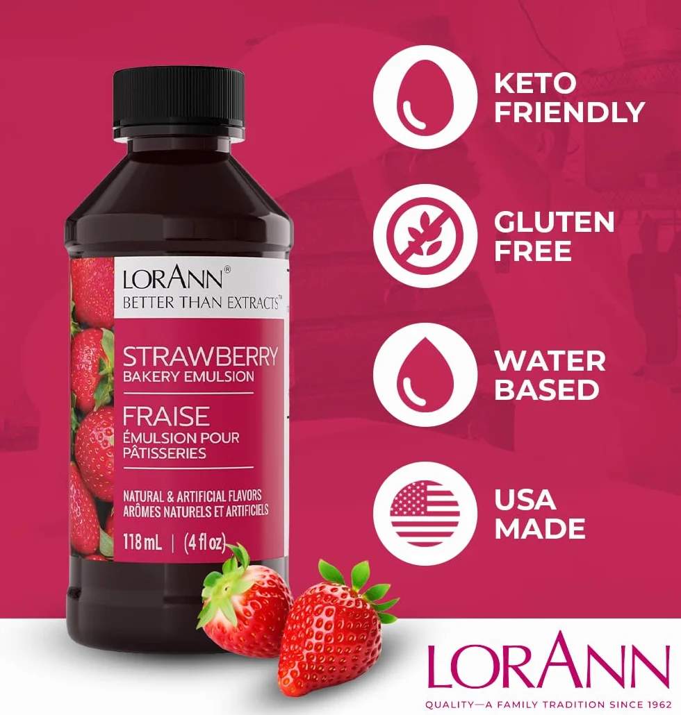 Lorann Oils Bakery Emulsions Sabor Natural y Artificial 4 Oz Fresa, 118 ml