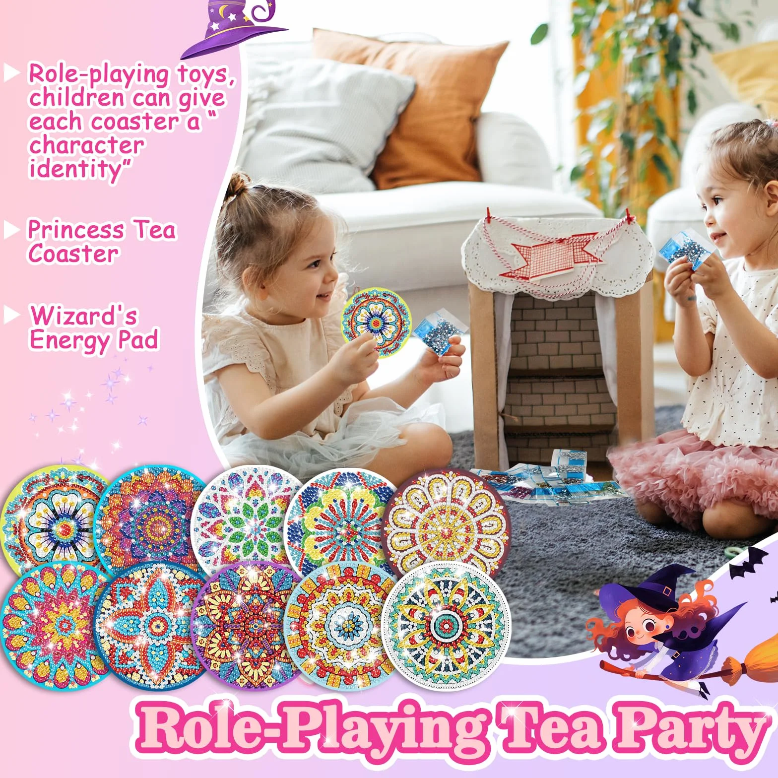 Posavasos con Soporte Antideslizantes Mandala Pintura Diamantes 10PCS Regalo Inauguración