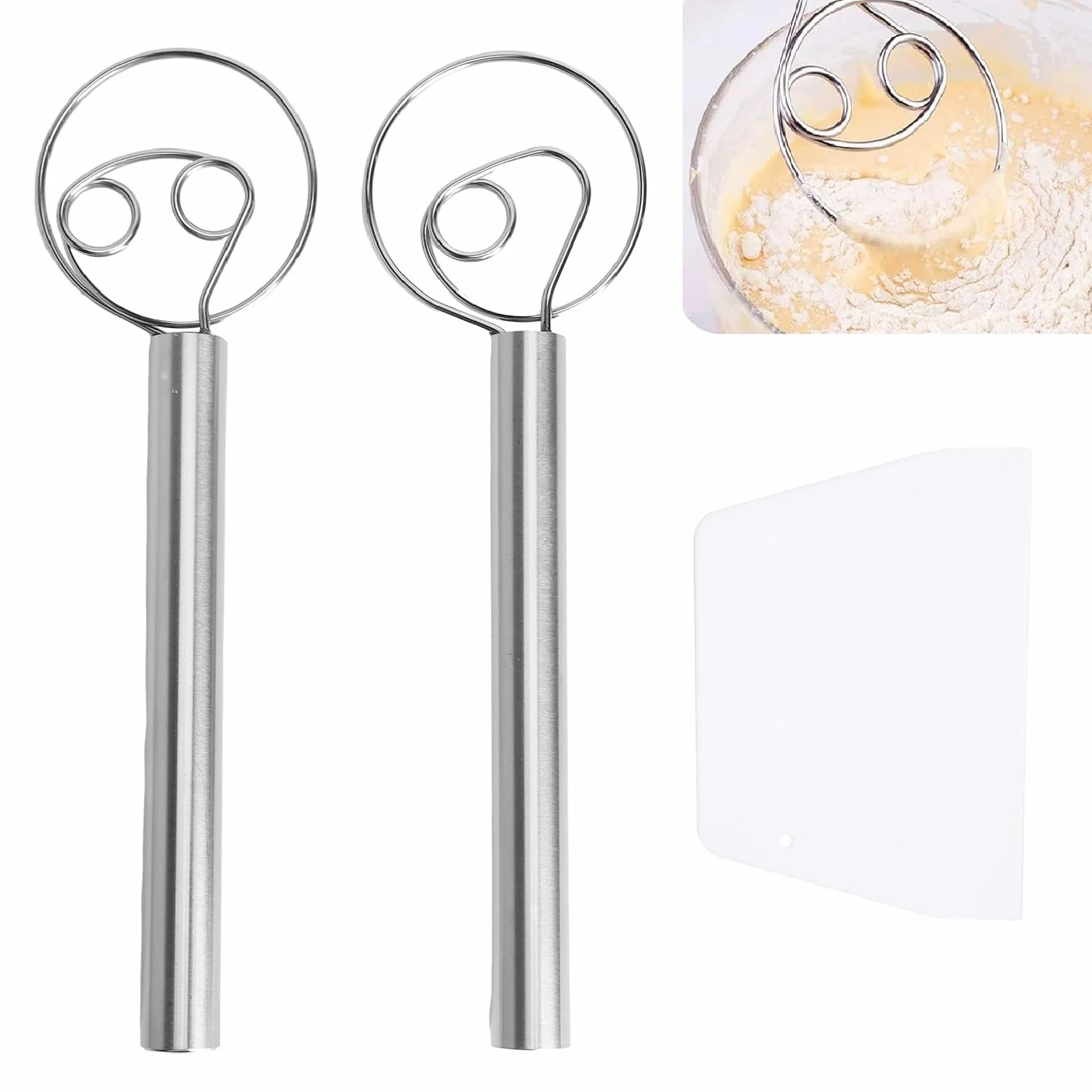 Batidor Danés Acero Inoxidable 304 para Masa Pizza Pan Doble Espiral