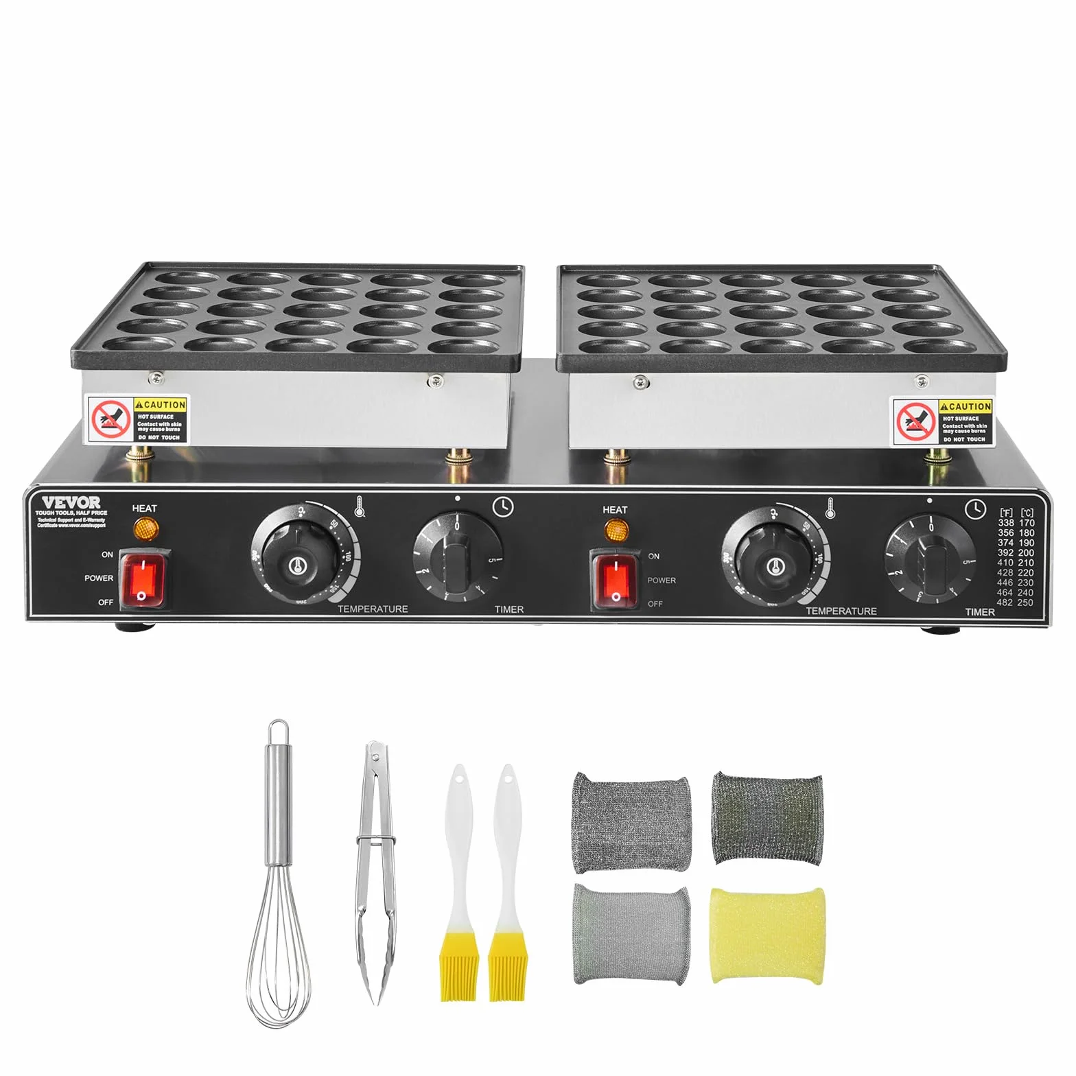 VEVOR Mini Máquina Holandesa para Hacer Panqueques, de Acero Inoxidable Antiadherente, para Dorayakis, 1800 W, Control de Temperatura y Tiempo Dual, para Cocina, Restaurante, 580 x 350 x 175 mm