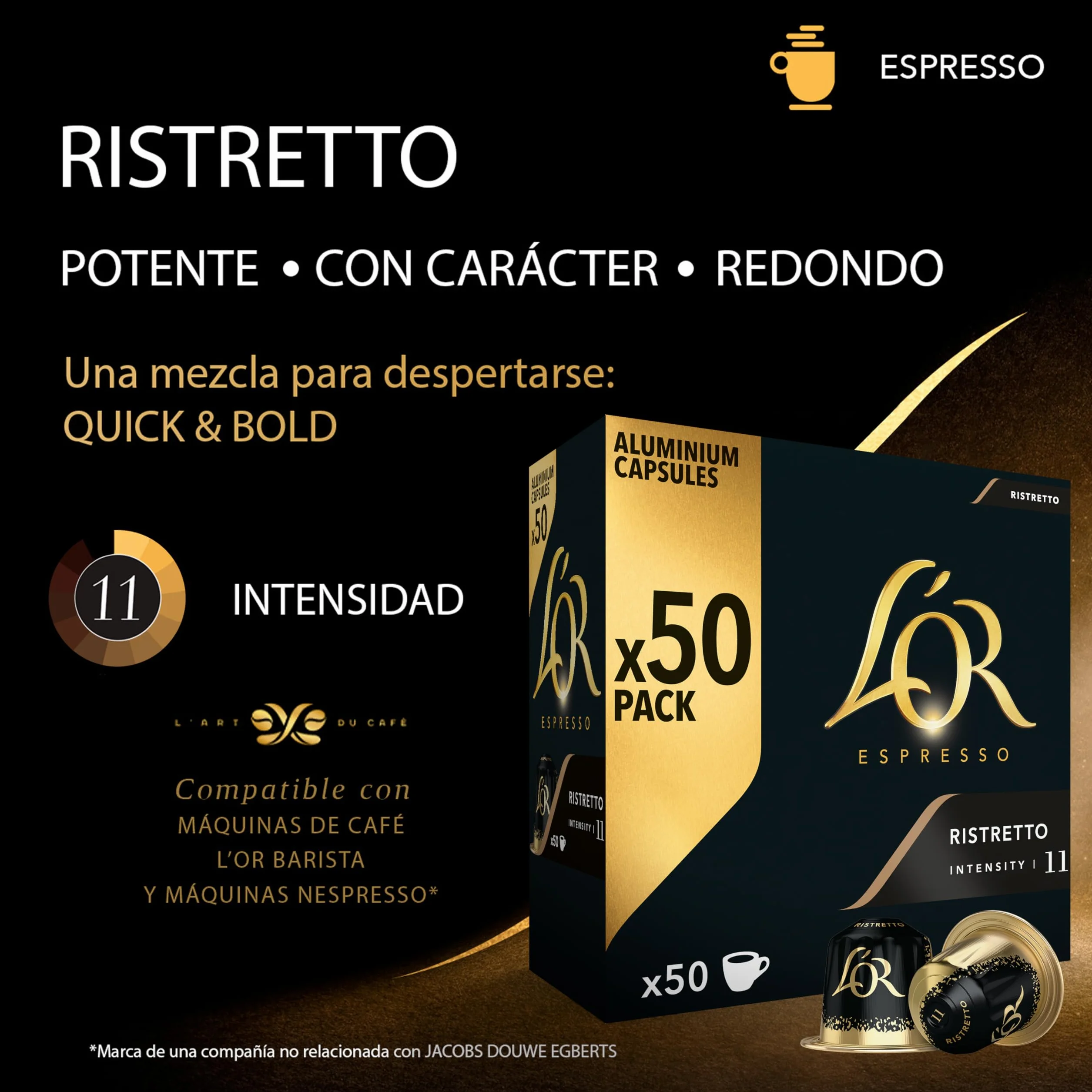 L'OR Cápsulas de Café Ristretto Intensidad 11 50 Cápsulas Compatibles Nespresso