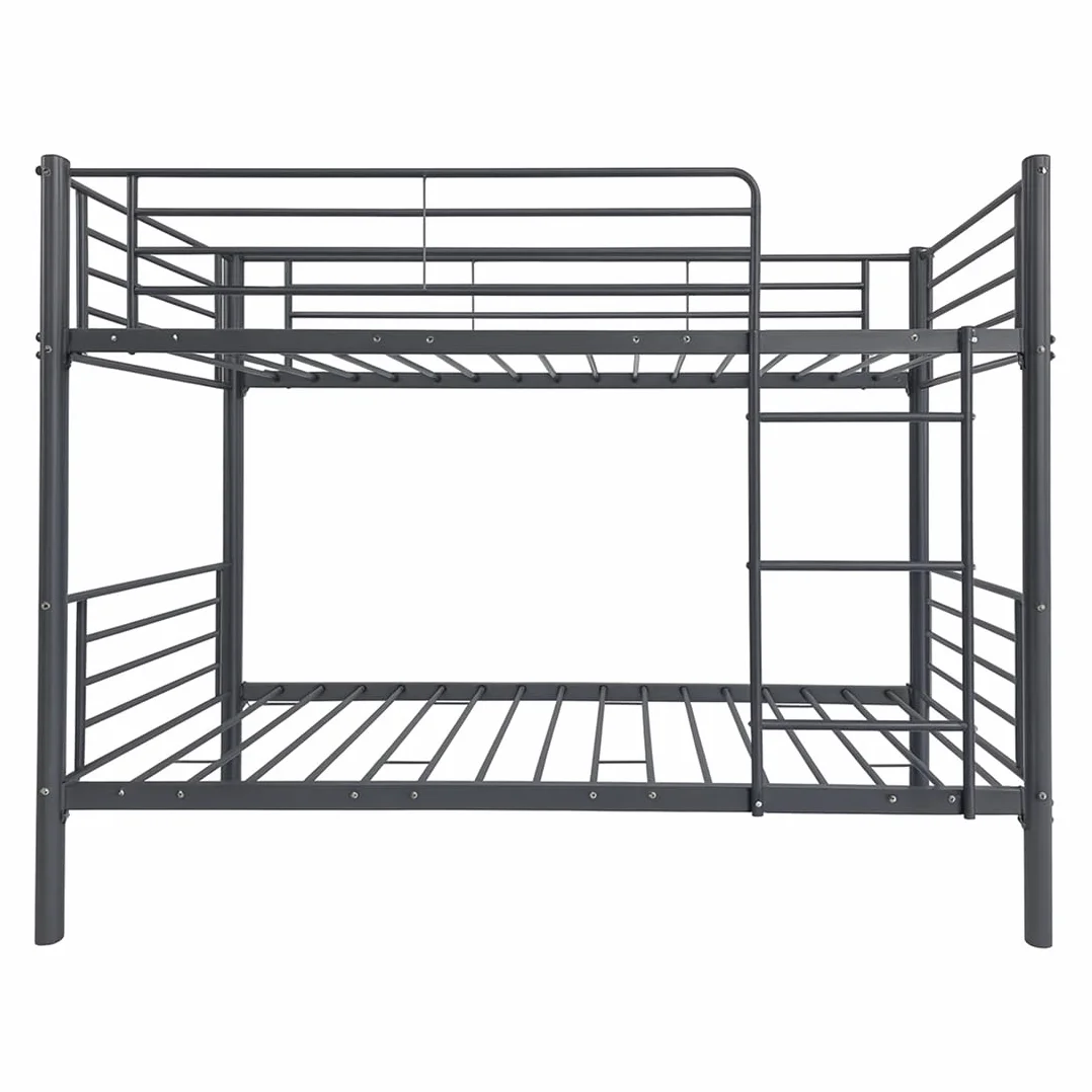 Litera Metálica Doble 200x97x161 cm Cama Infantil y Juvenil con Escalera Lateral y Barandilla de Seguridad para Dormitorio