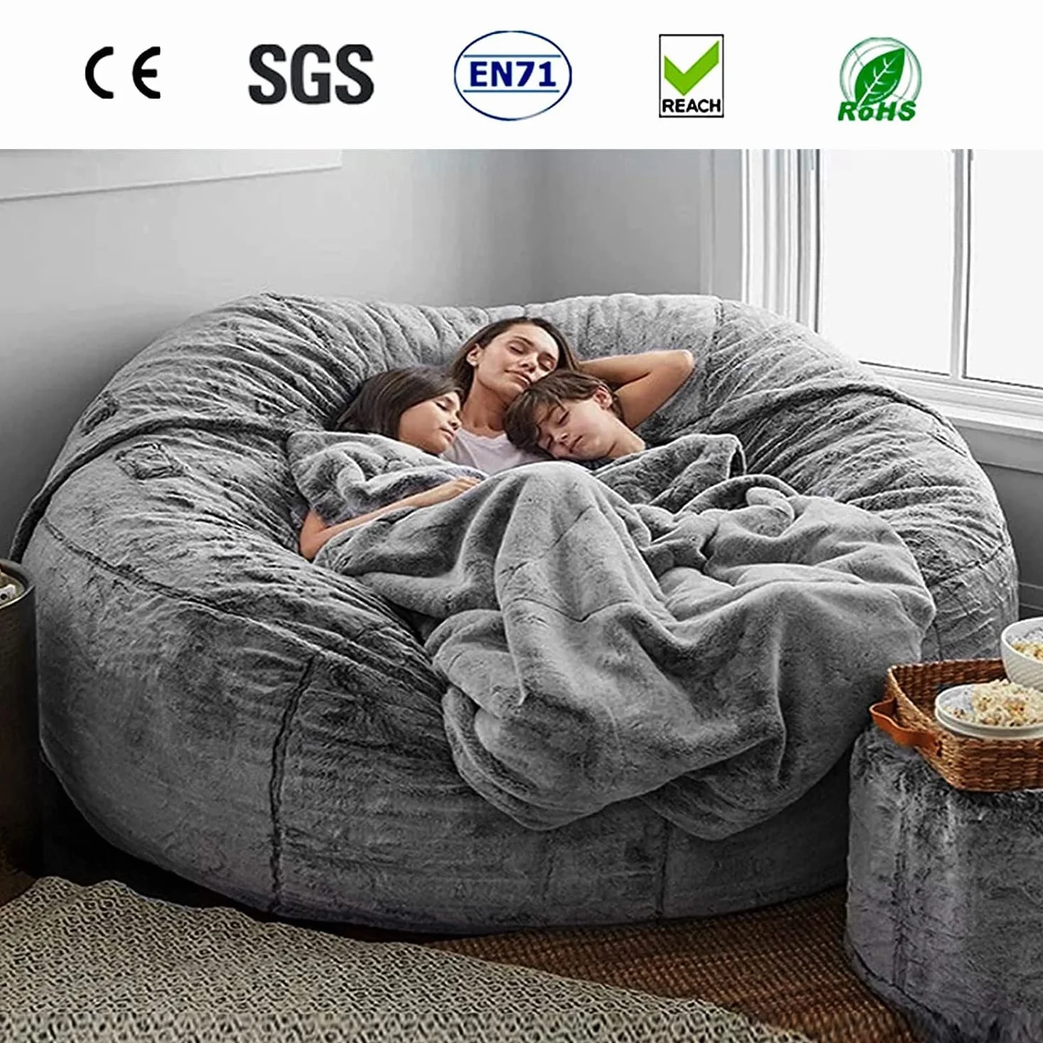 Silla Grande de puf, Muebles Gigantes Rellenos de Espuma, Fundas Lavables a máquina, puf de Piel sintética Funda de sofá Cama Perezoso Funda de puf de Pelo Gigante(Color:6,Size:7ft)